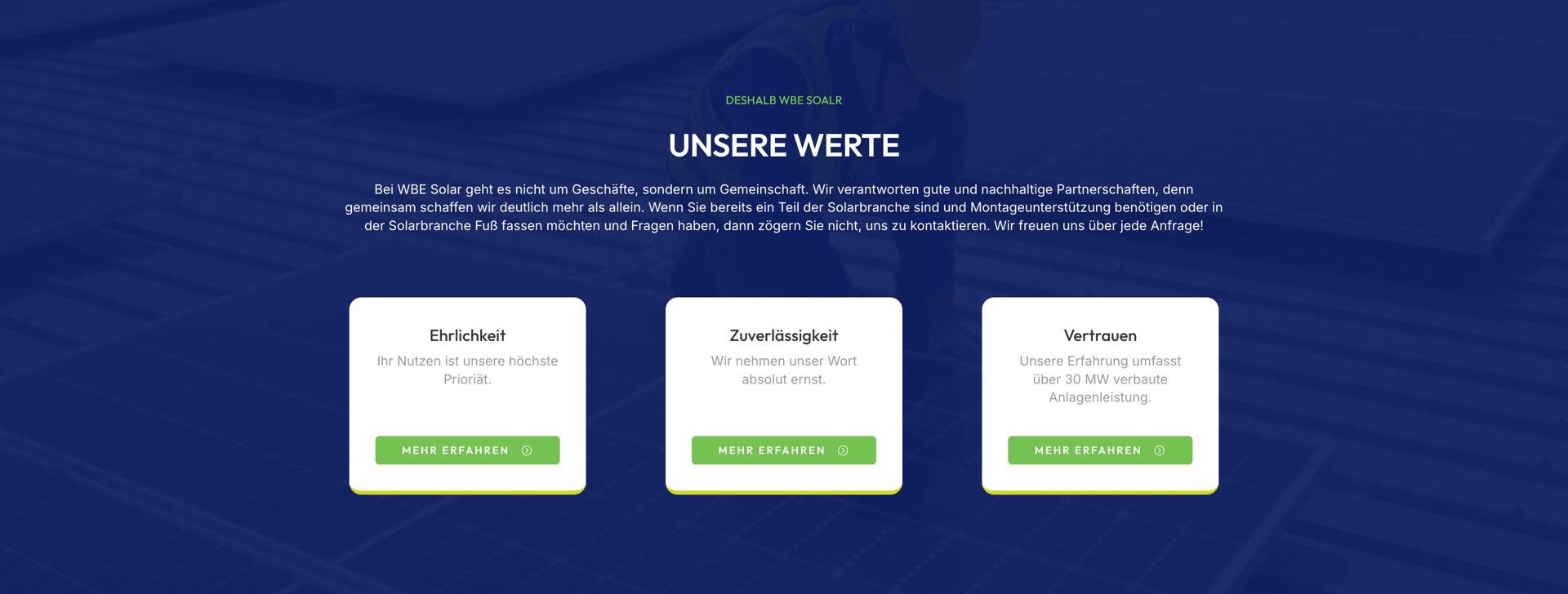 Ausschnitt 4 von 5 der Website von WBE Solar, Dresden