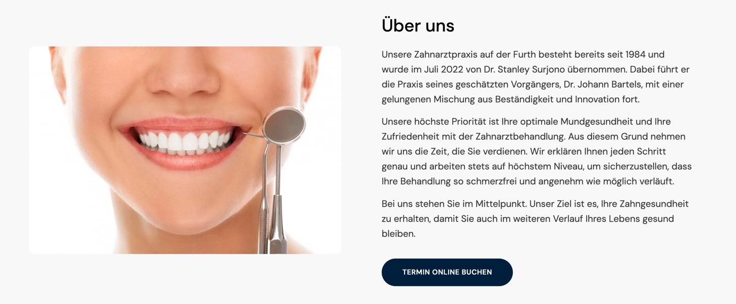 Ausschnitt 3 von 4 der Website von Zahnpraxis Neuss, Neuss