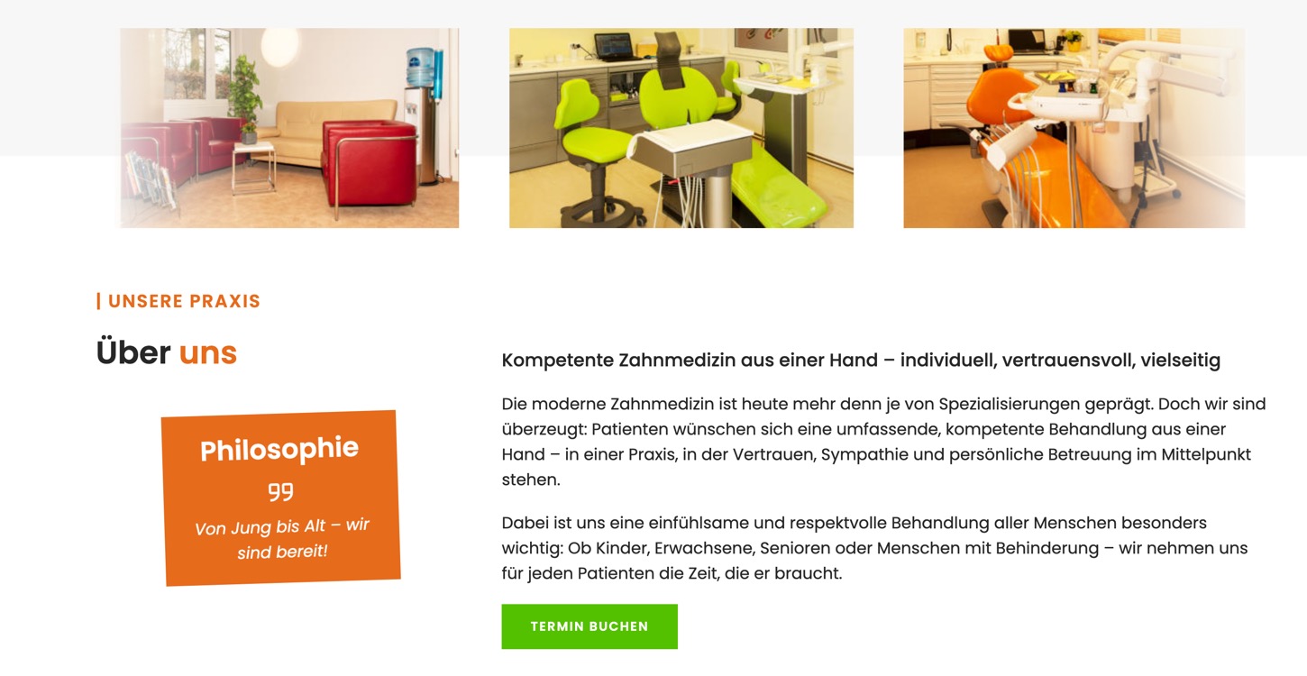 Ausschnitt 3 von 5 der Website von Zahnarztpraxis Angela Kratzer, Landkreis Sächsische Schweiz-Osterzgebirge