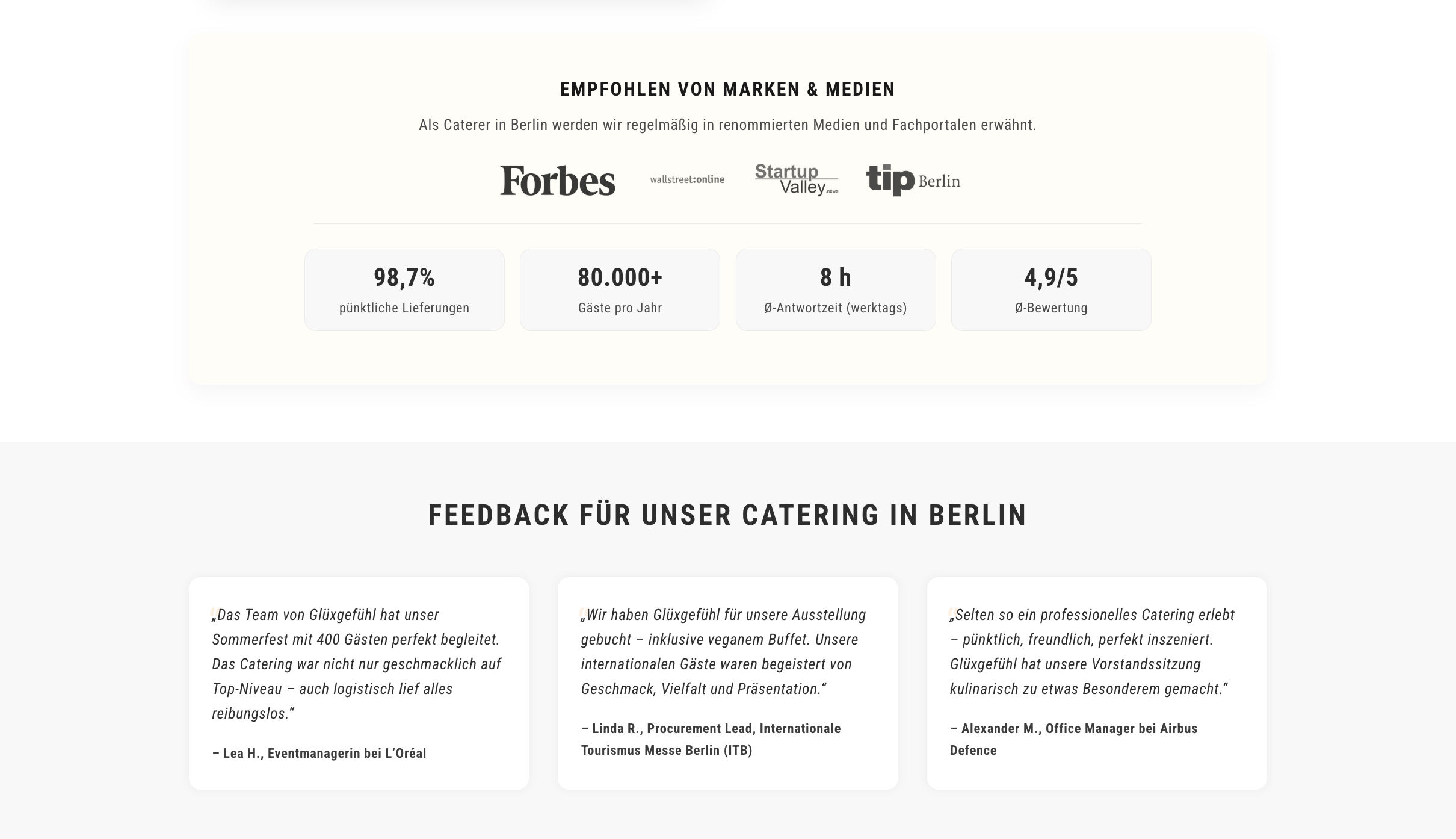 Ausschnitt 3 von 4 der Website von Glüxgefühl Catering Company, Berlin