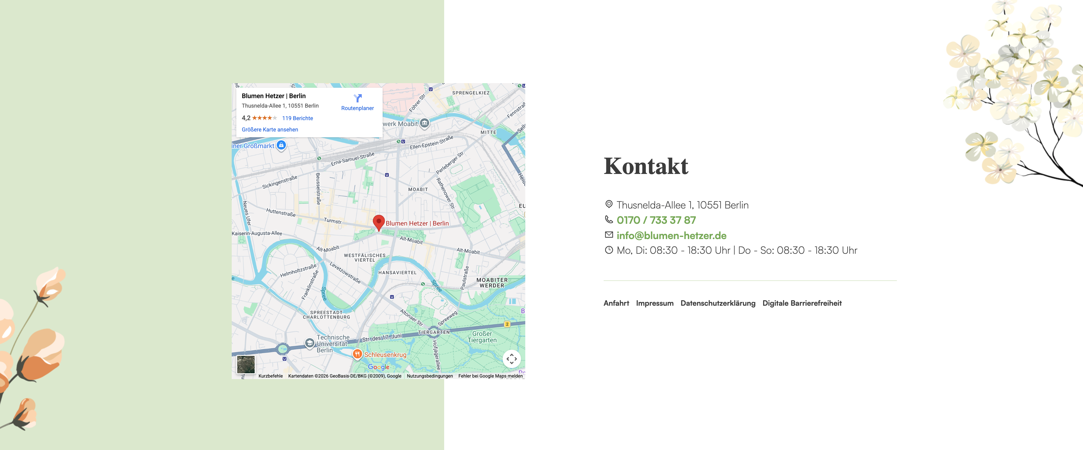 Ausschnitt 4 von 4 der Website von Blumen Hetzer, Berlin