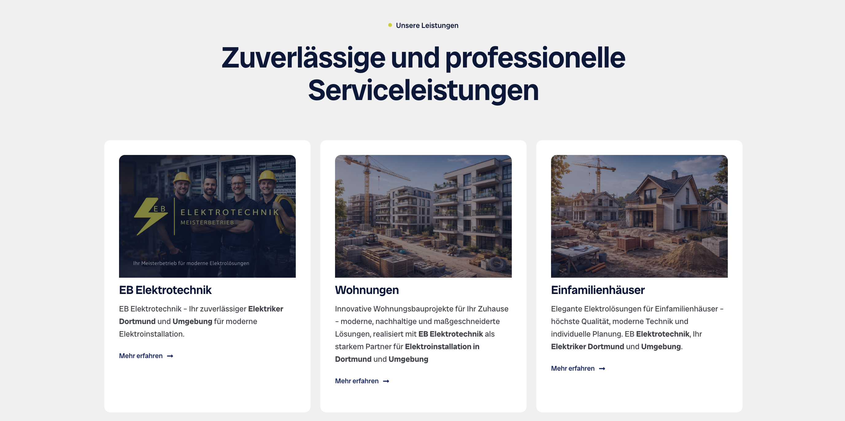 Ausschnitt 3 von 4 der Website von EB Elektrotechnik, Dortmund