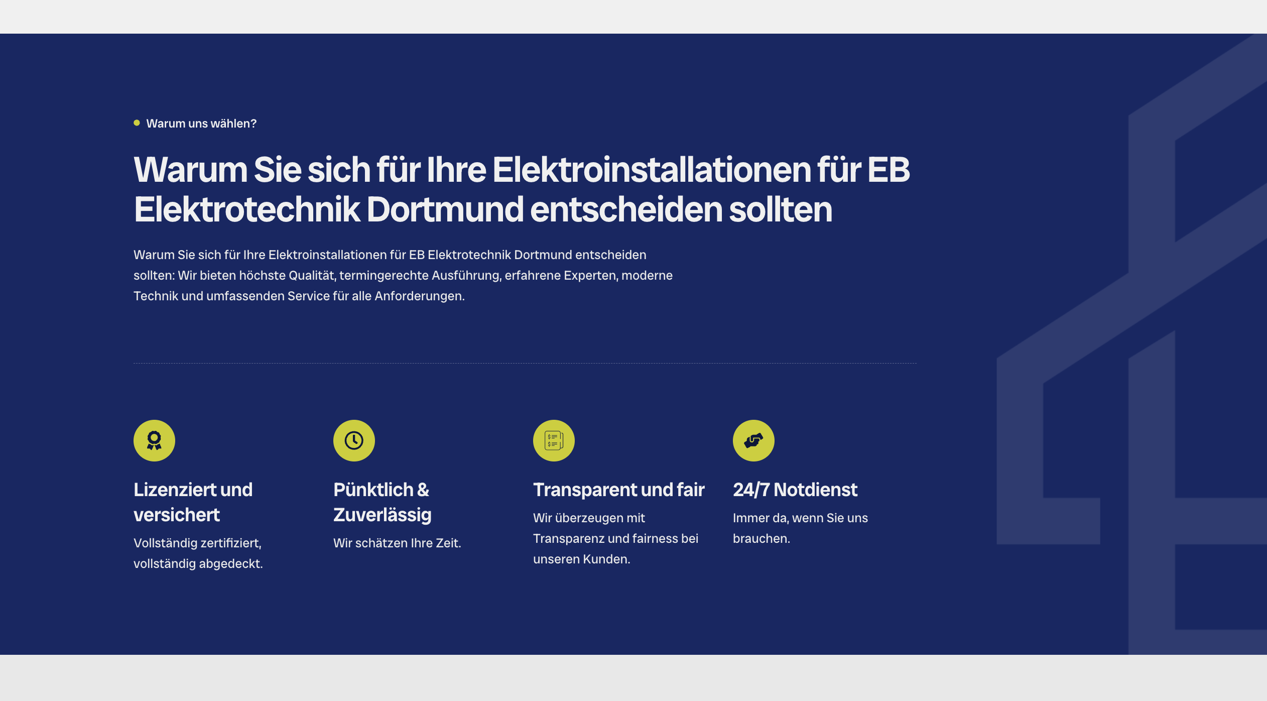Ausschnitt 1 von 4 der Website von EB Elektrotechnik, Dortmund