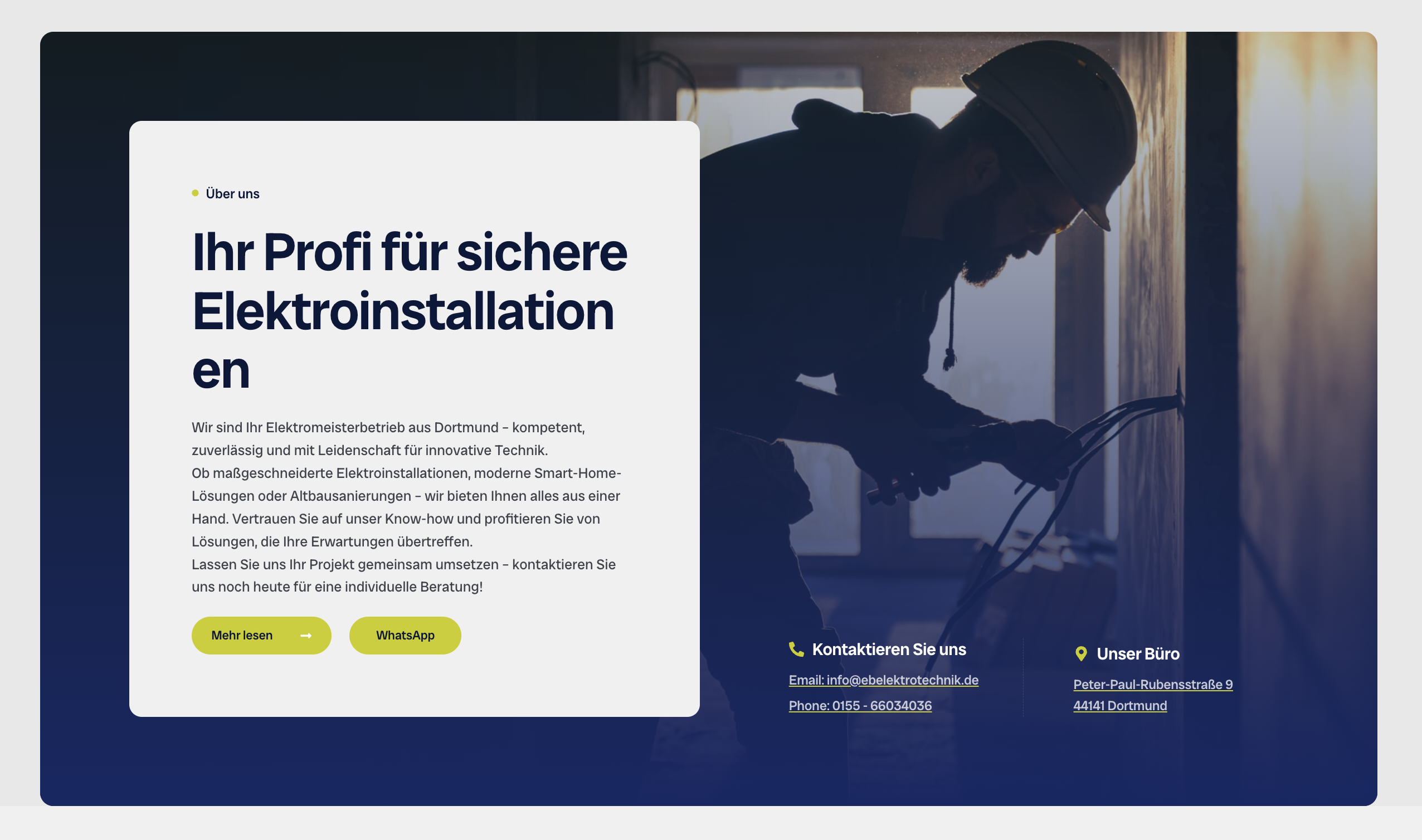 Ausschnitt 4 von 4 der Website von EB Elektrotechnik, Dortmund
