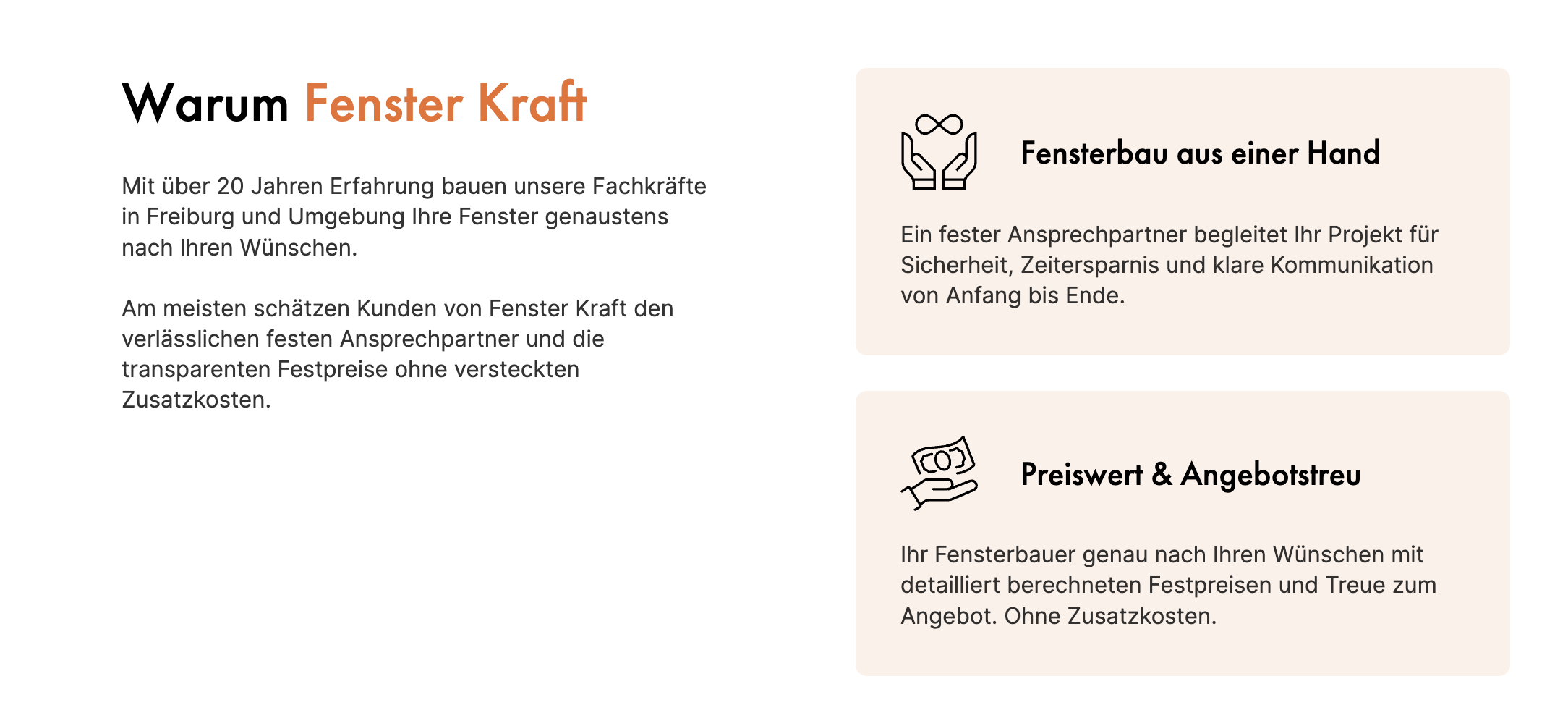 Ausschnitt 2 von 4 der Website von Fenster Kraft, Freiburg im Breisgau