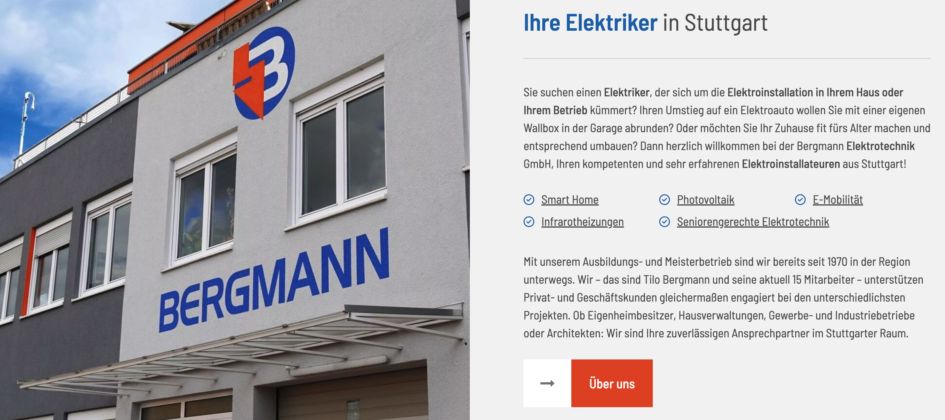 Ausschnitt 1 von 4 der Website von Bergmann Elektrotechnik GmbH, Stuttgart
