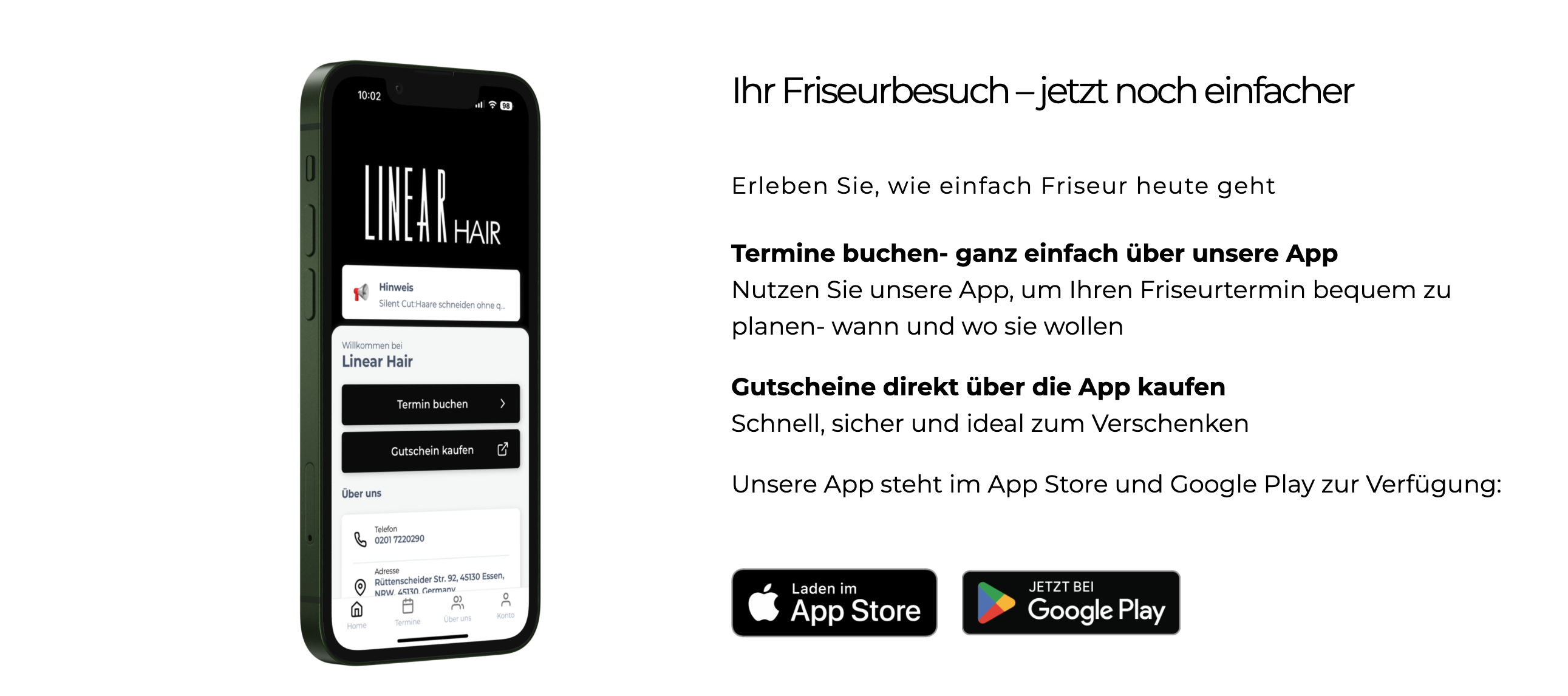 Ausschnitt 1 von 4 der Website von Linear Hair Dröge GmbH, Essen