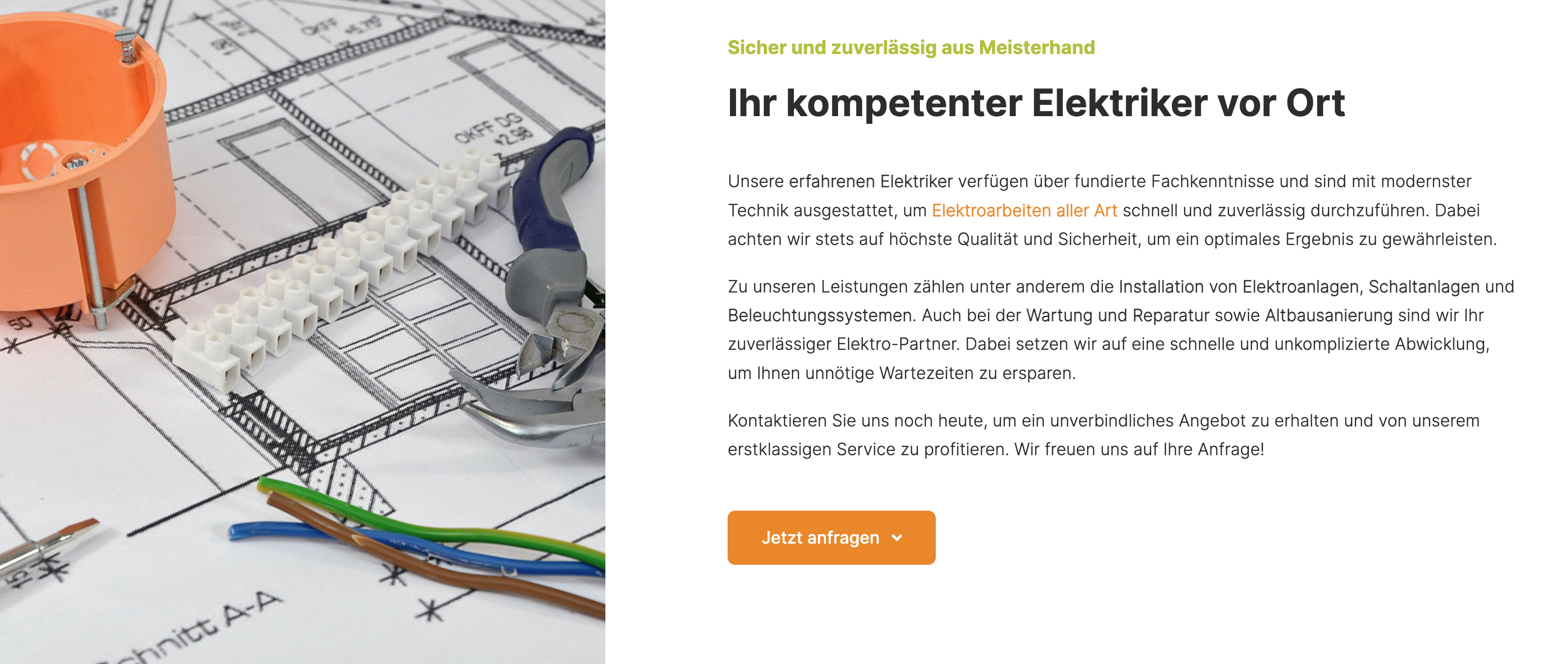 Ausschnitt 1 von 4 der Website von Kraft Elektrotechnik, Landkreis Ludwigsburg