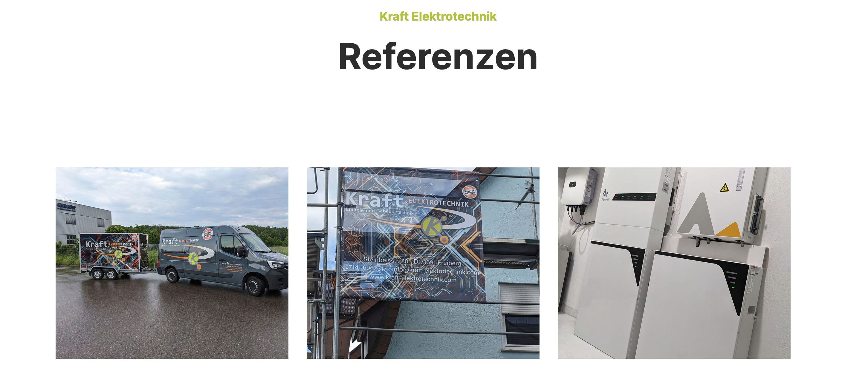 Ausschnitt 3 von 4 der Website von Kraft Elektrotechnik, Landkreis Ludwigsburg