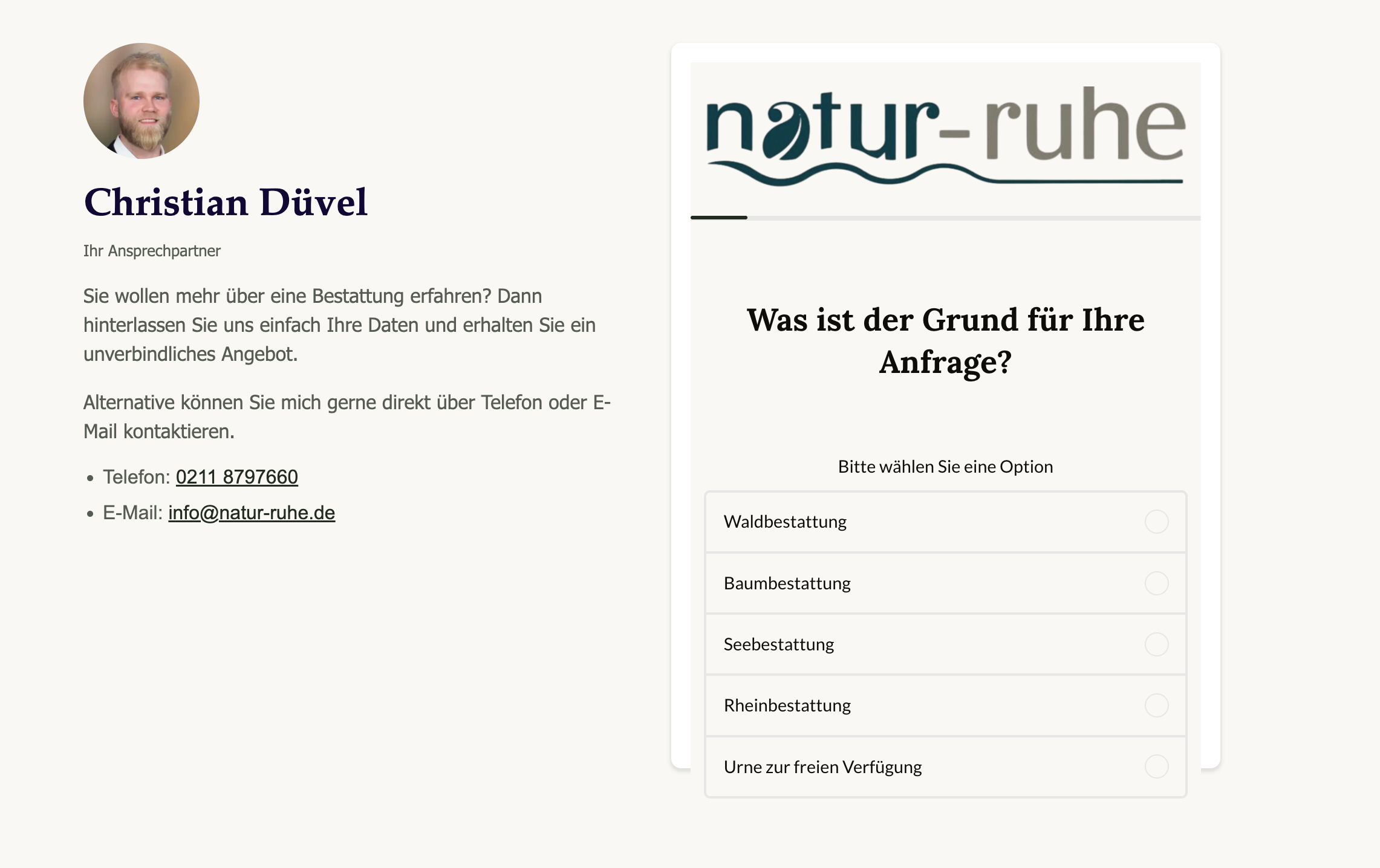 Ausschnitt 3 von 4 der Website von Natur-Ruhe.de, Düsseldorf