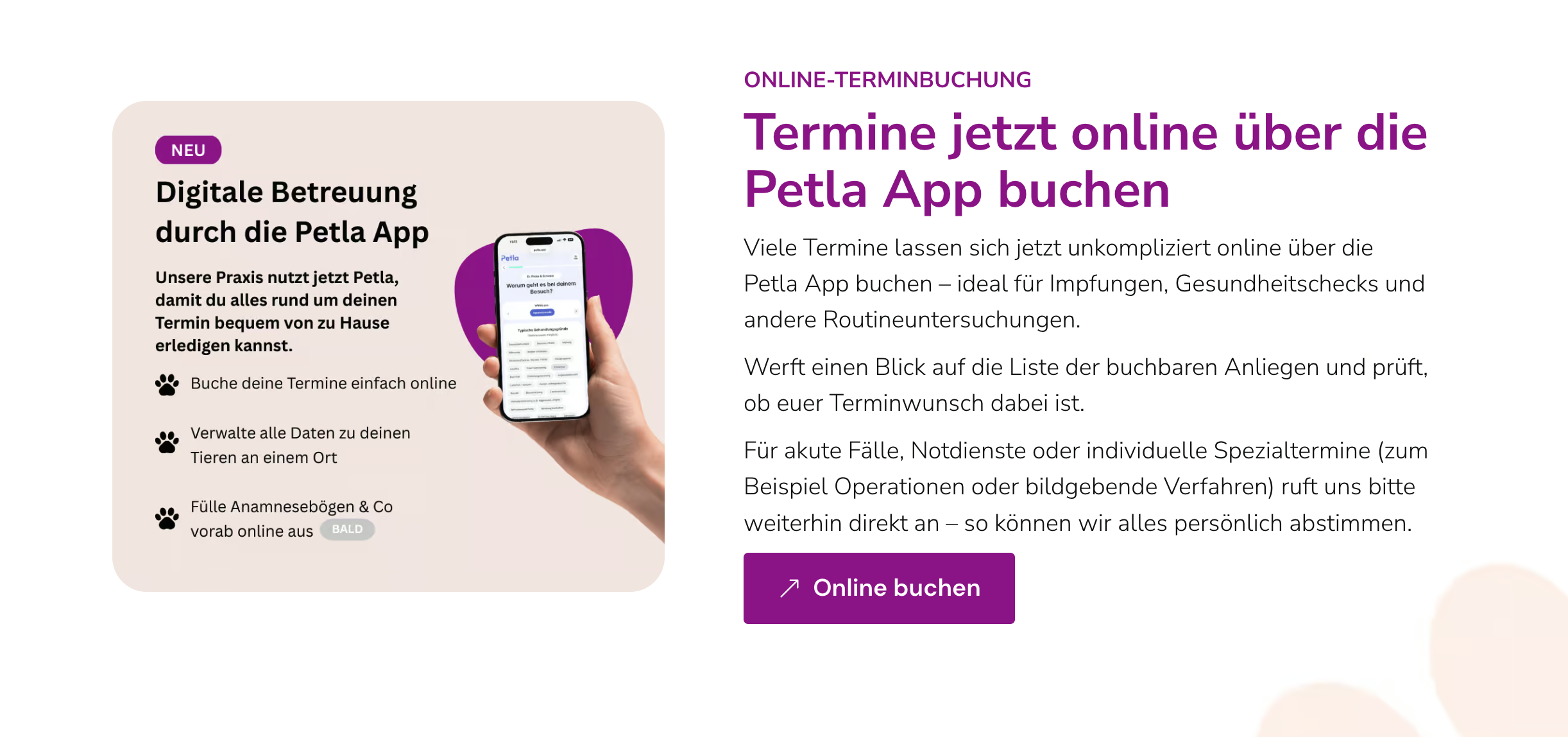 Ausschnitt 1 von 4 der Website von Tierärztliche Gemeinschaftspraxis Dr. Sonja Fricke & Jeanette Schwarz GbR, Rhein-Sieg-Kreis