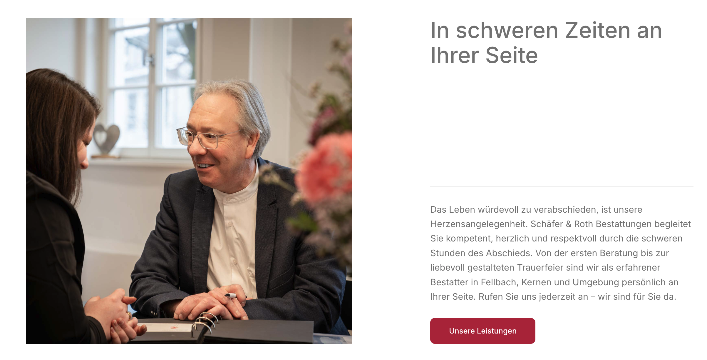Ausschnitt 1 von 4 der Website von Schäfer & Roth Bestattungen, Rems-Murr-Kreis