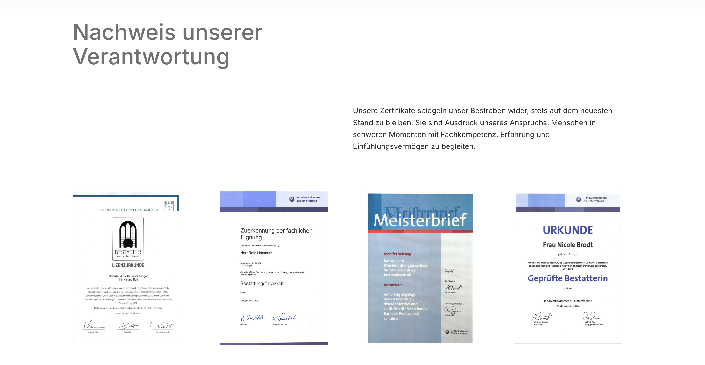 Ausschnitt 3 von 4 der Website von Schäfer & Roth Bestattungen, Rems-Murr-Kreis
