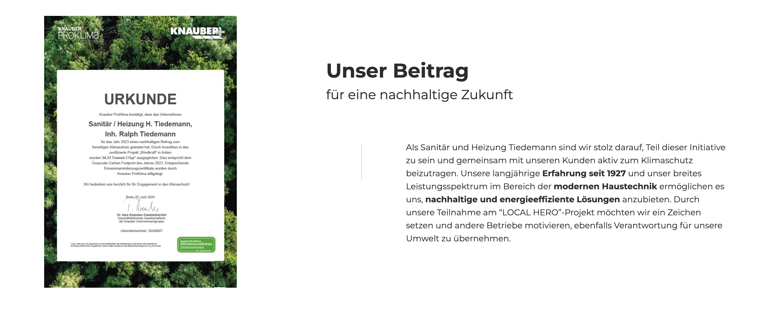 Ausschnitt 4 von 4 der Website von Sanitär Heizung Tiedemann, Dortmund