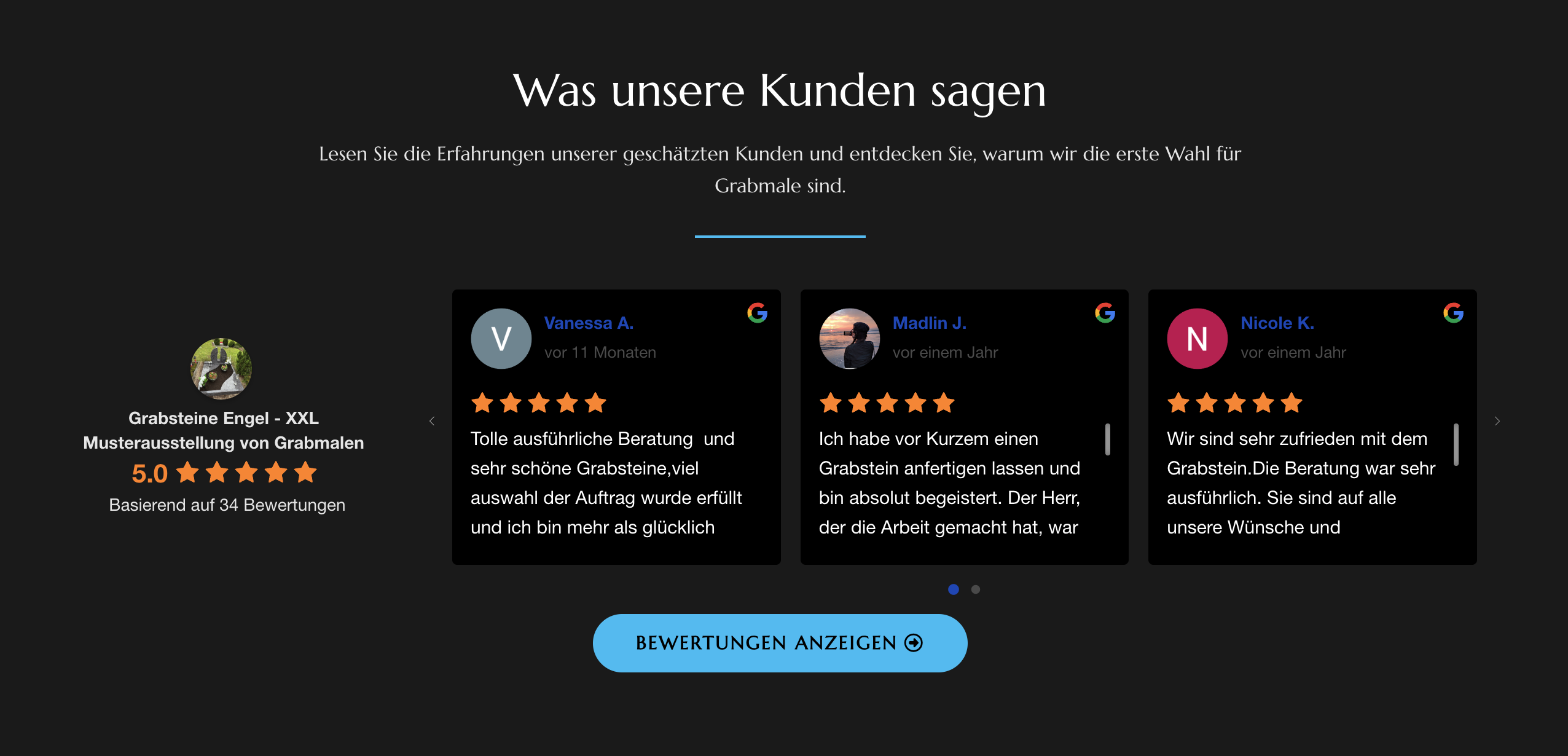 Ausschnitt 2 von 4 der Website von Grabsteine Engel, Wuppertal