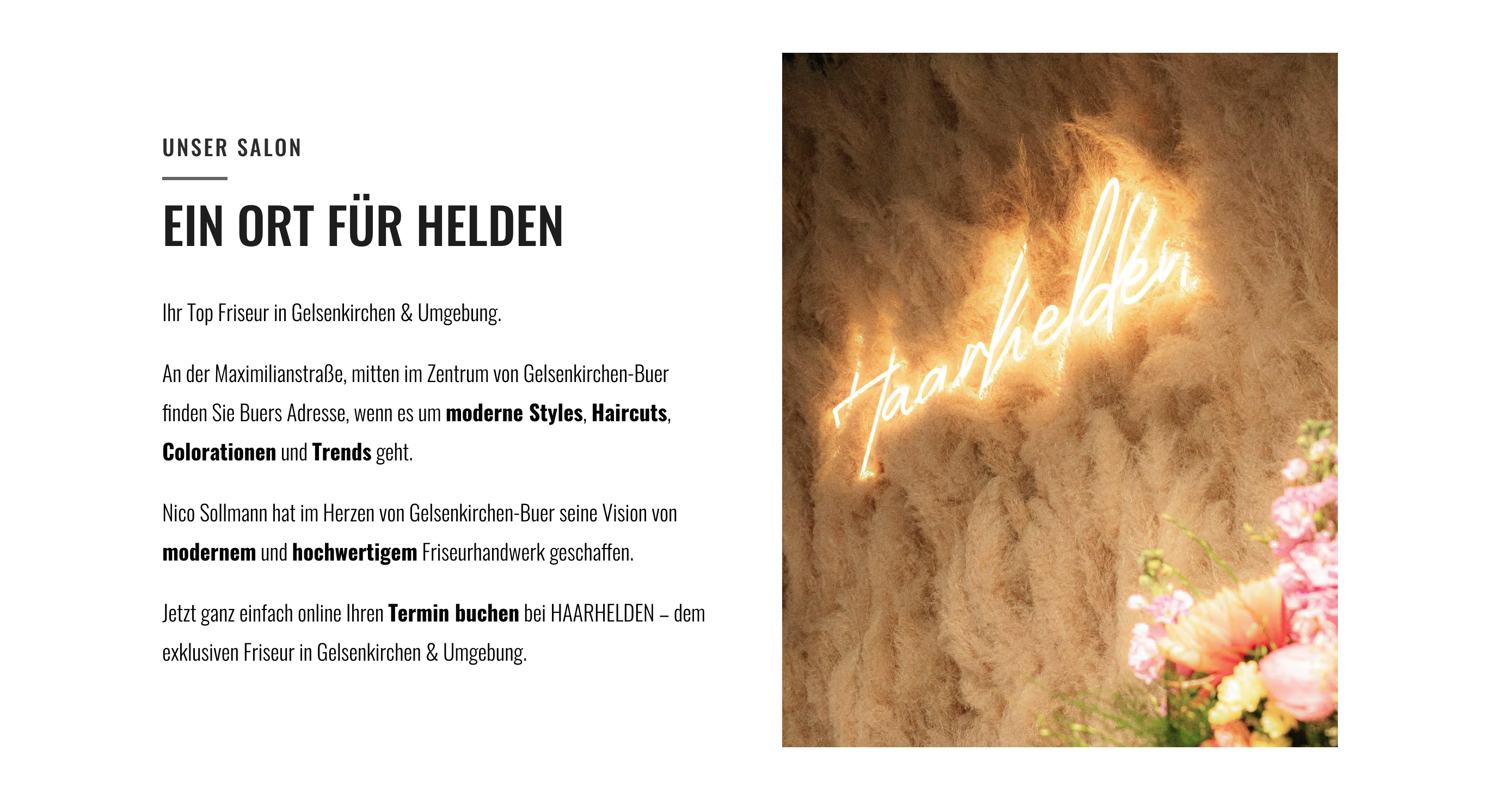 Ausschnitt 4 von 4 der Website von Haarhelden GmbH, Gelsenkirchen