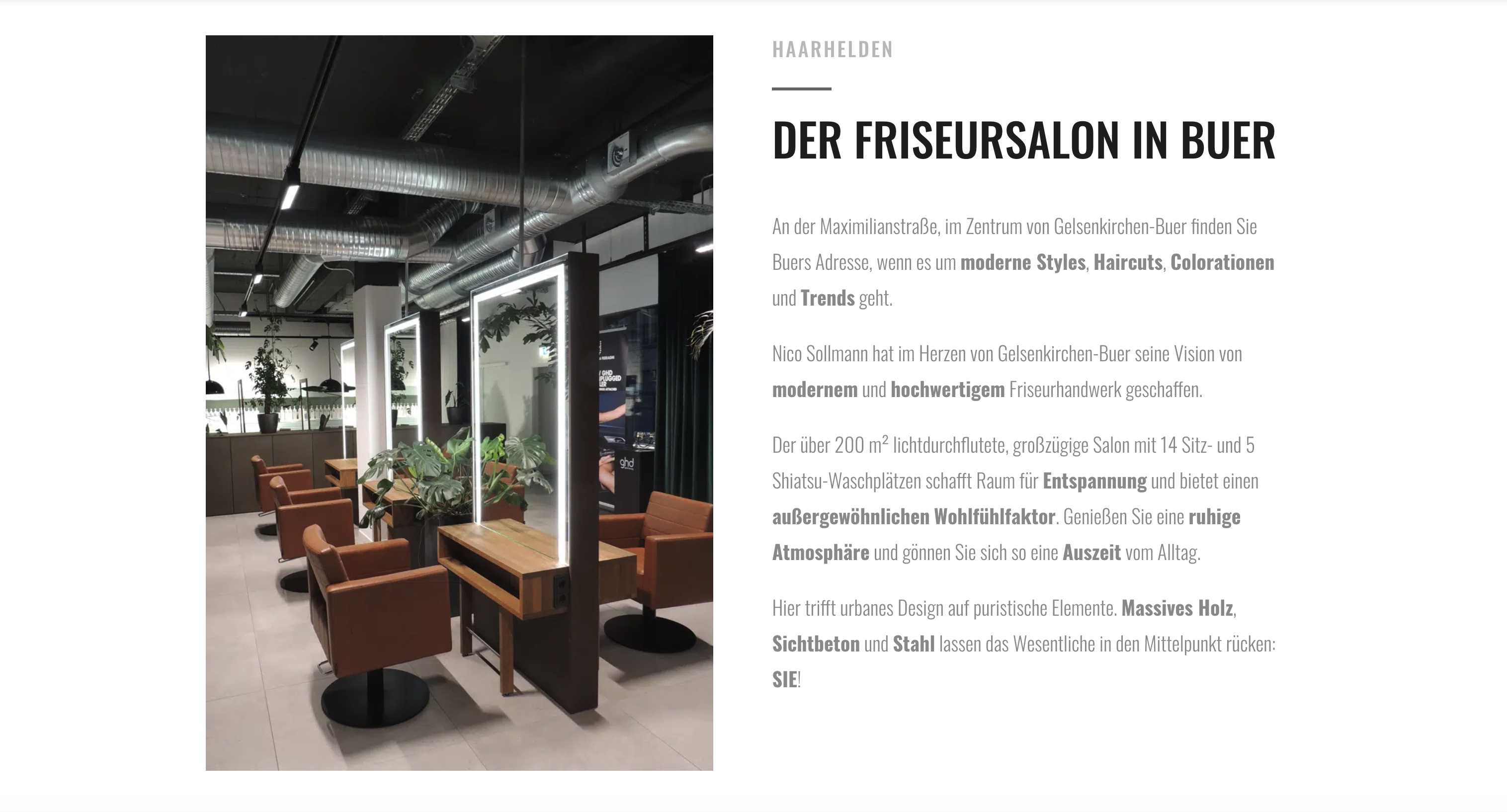 Ausschnitt 2 von 4 der Website von Haarhelden GmbH, Gelsenkirchen