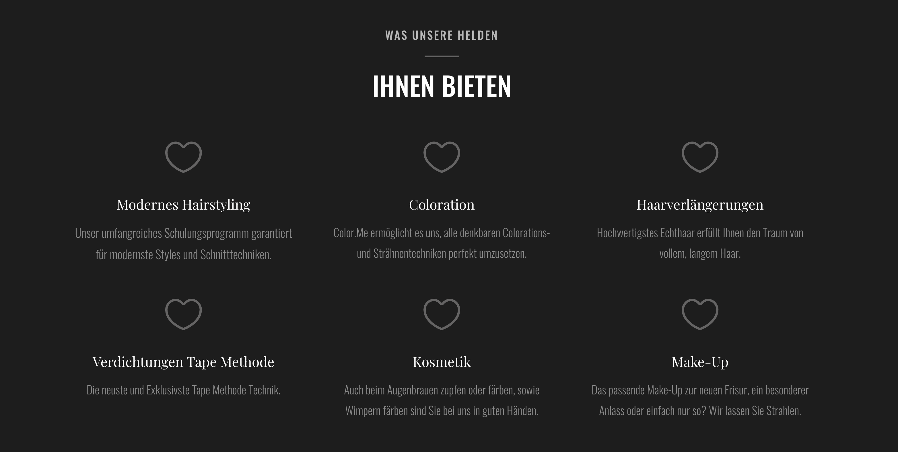 Ausschnitt 3 von 4 der Website von Haarhelden GmbH, Gelsenkirchen