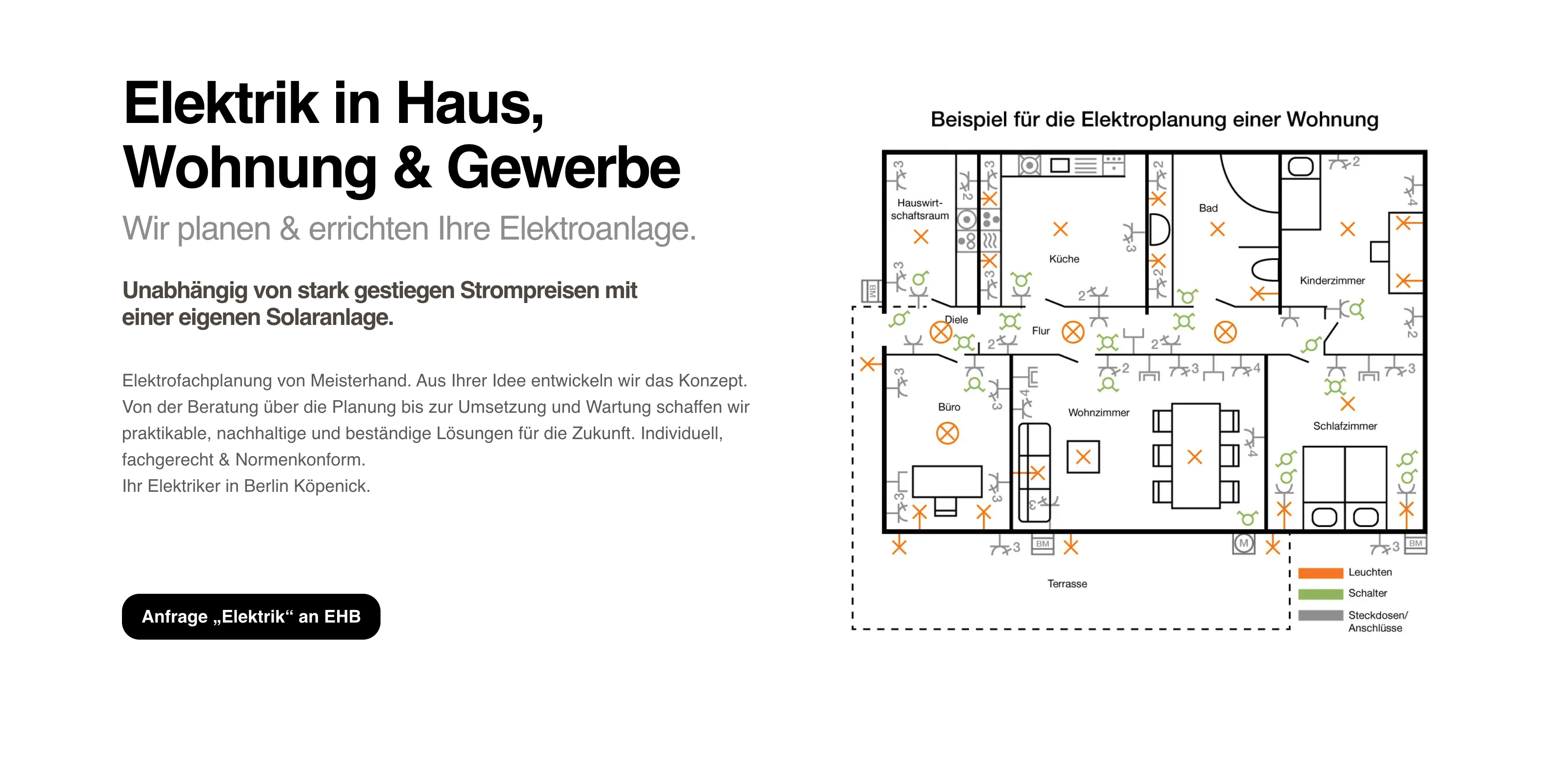 Ausschnitt 2 von 4 der Website von EHB Elektrohandwerk Berlin GmbH, Berlin