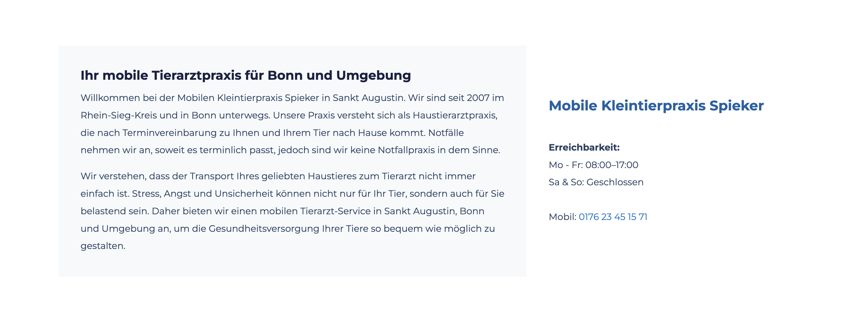 Ausschnitt 2 von 4 der Website von Tierarztpraxis am Wohnpark, Rhein-Sieg-Kreis
