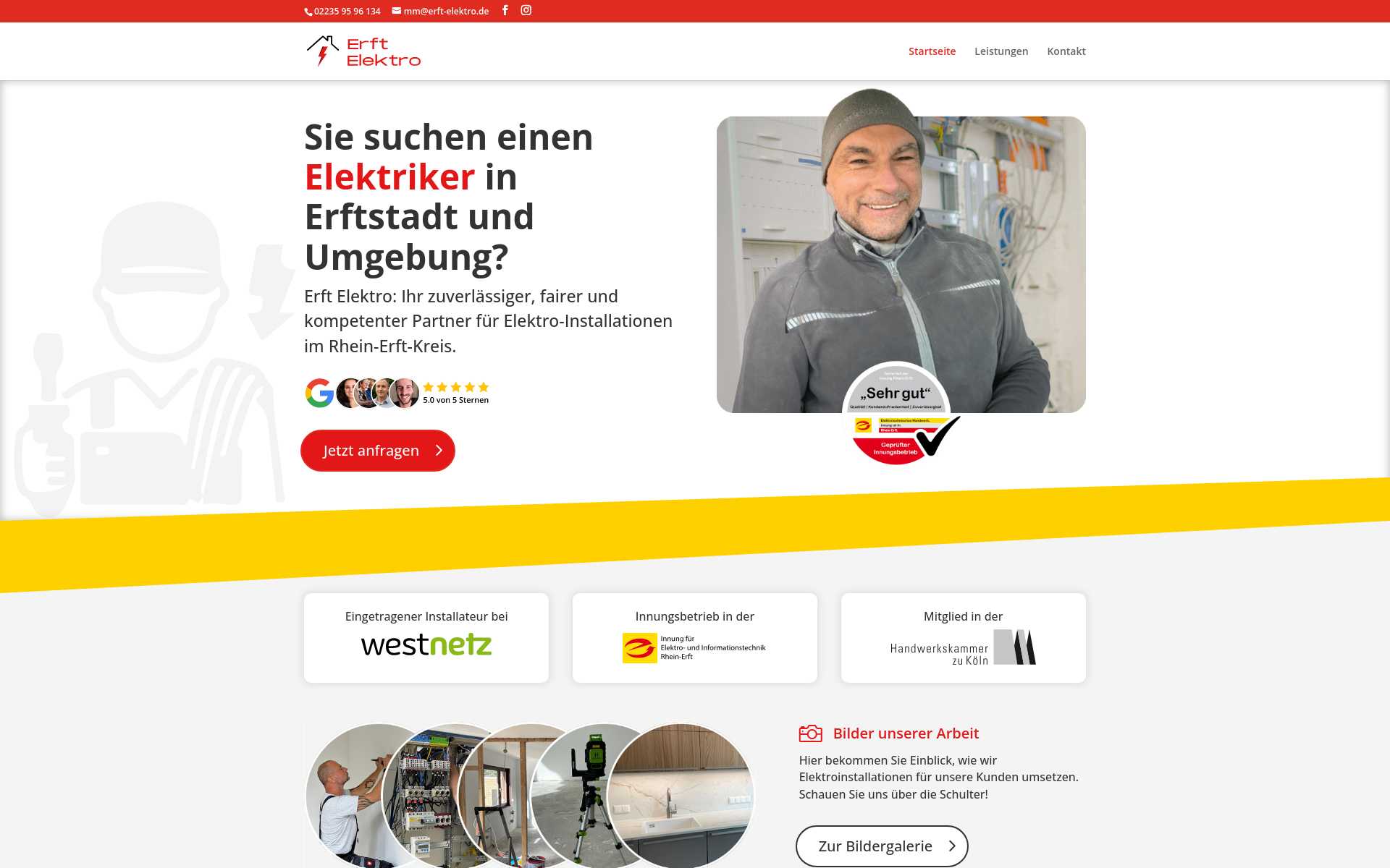 https://www.erft-elektro.de/ Screenshot der Seite