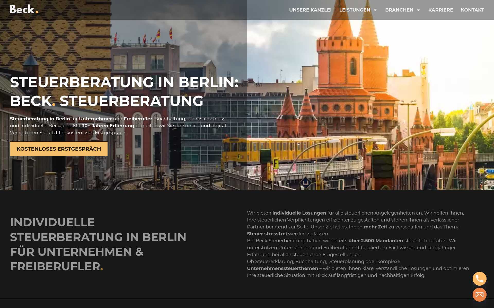 https://www.steuerberater-beck.de/ Screenshot der Seite