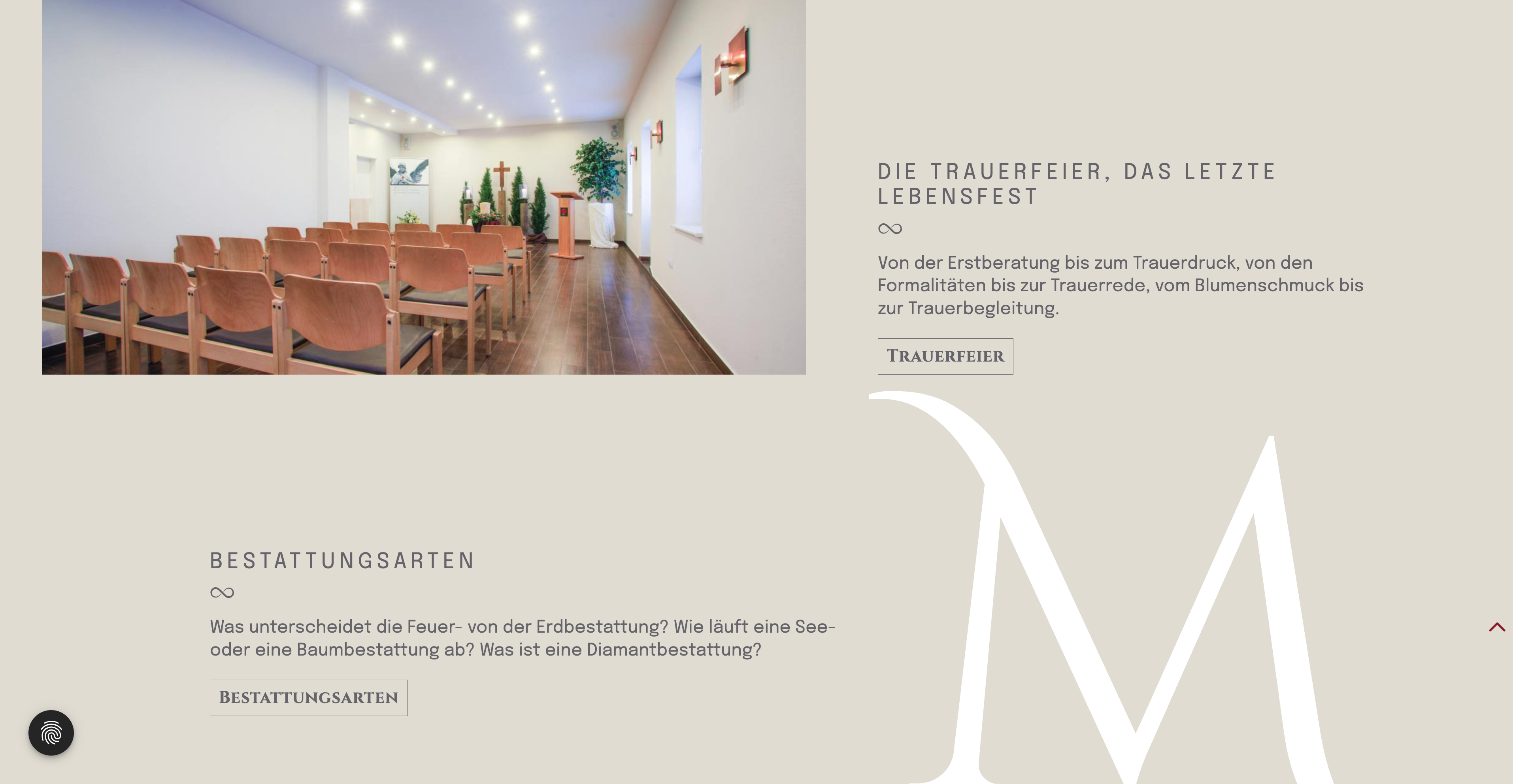 Ausschnitt 2 von 4 der Website von Müller Bestattungen GmbH, Freiburg im Breisgau