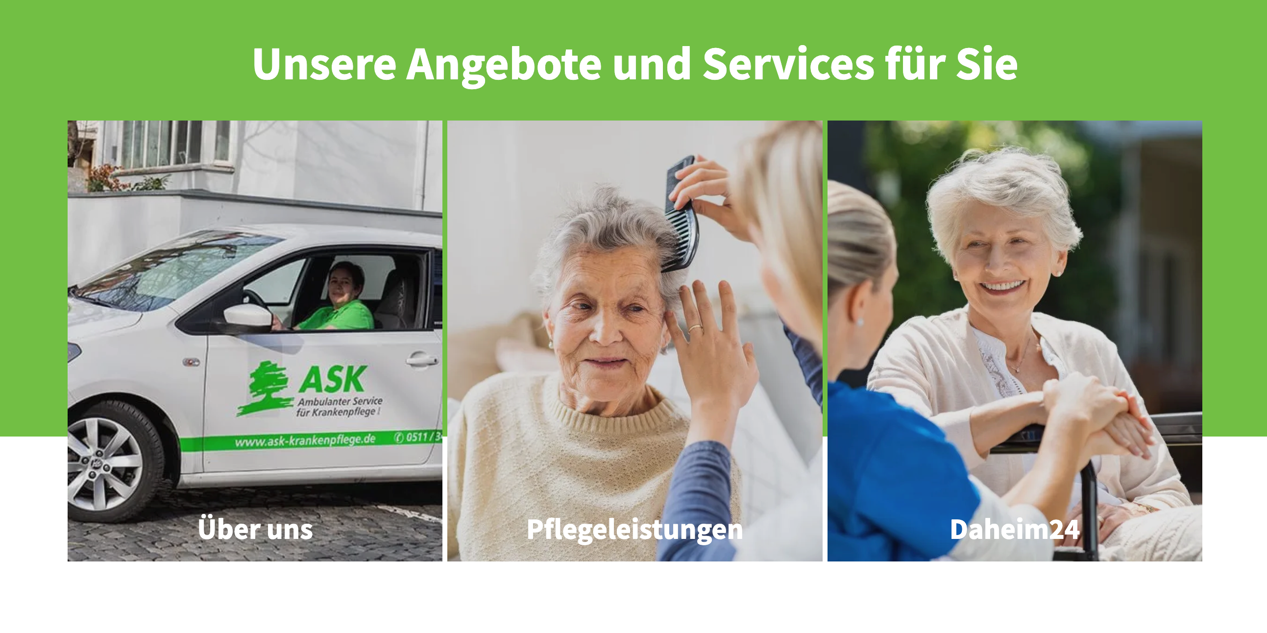 Ausschnitt 1 von 4 der Website von ASK Ambulanter Service für Krankenpflege GmbH, Hannover