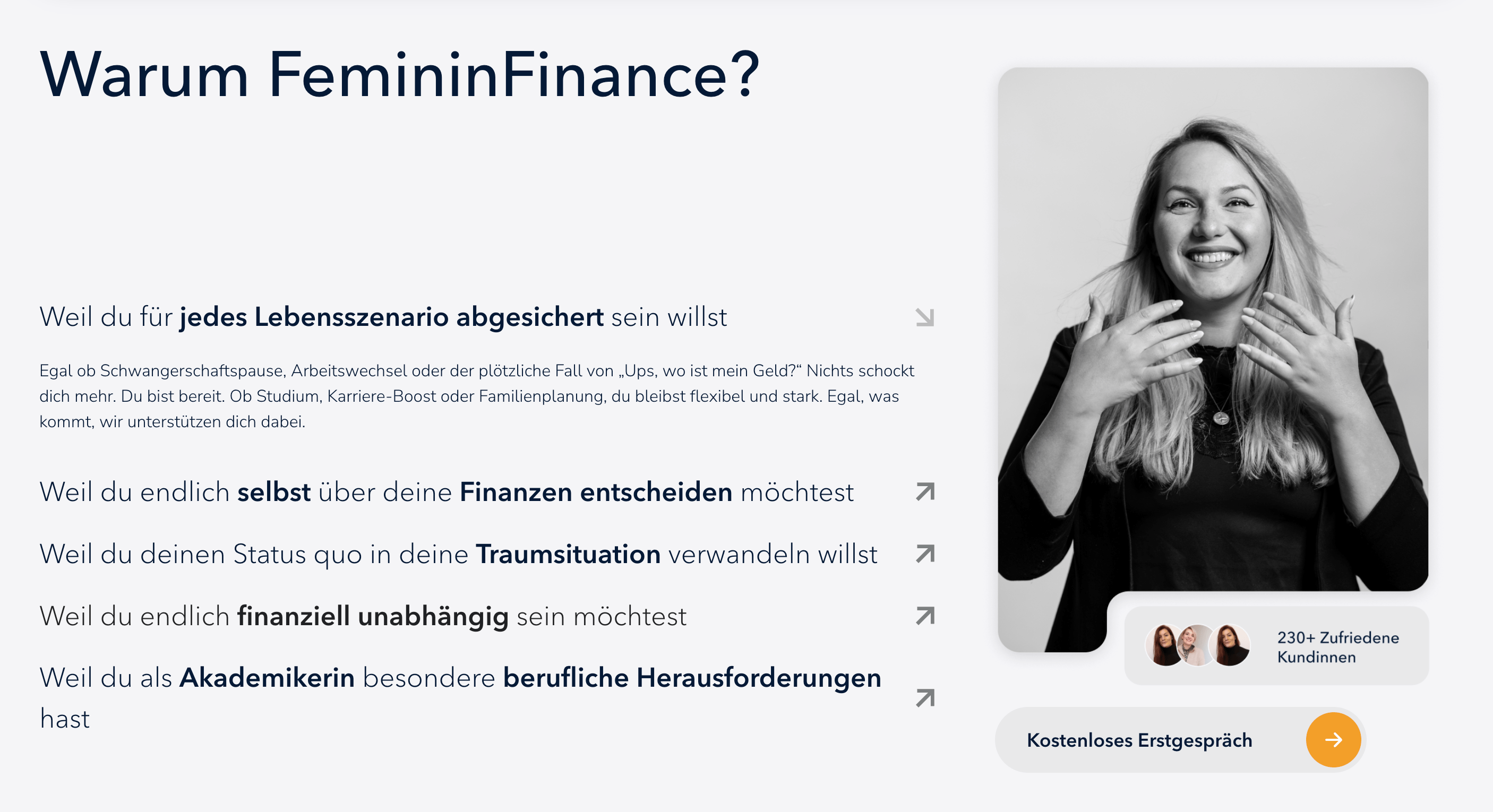 Ausschnitt 2 von 4 der Website von FeminiFinance Services Bratels & Harkat GbR, Leipzig