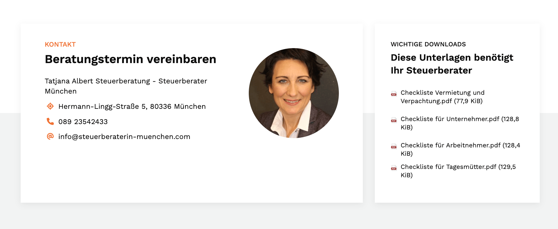 Ausschnitt 4 von 4 der Website von STREIT & Albert PartG mbB Steuerberatungsgesellschaft, München