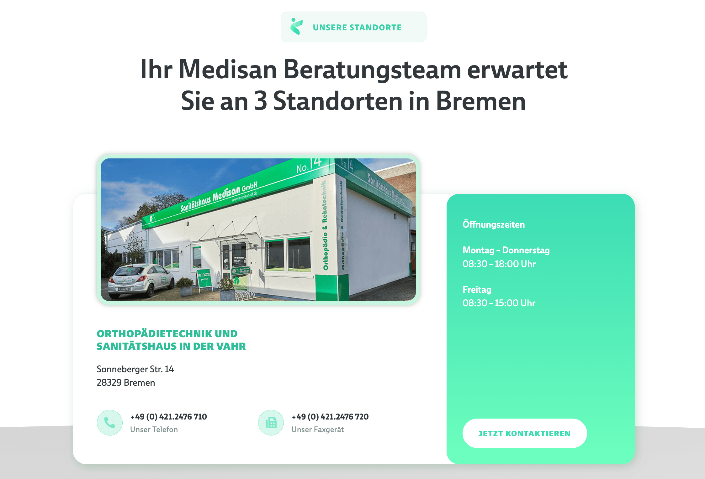 Ausschnitt 1 von 4 der Website von Sanitätshaus Medisan GmbH, Bremen