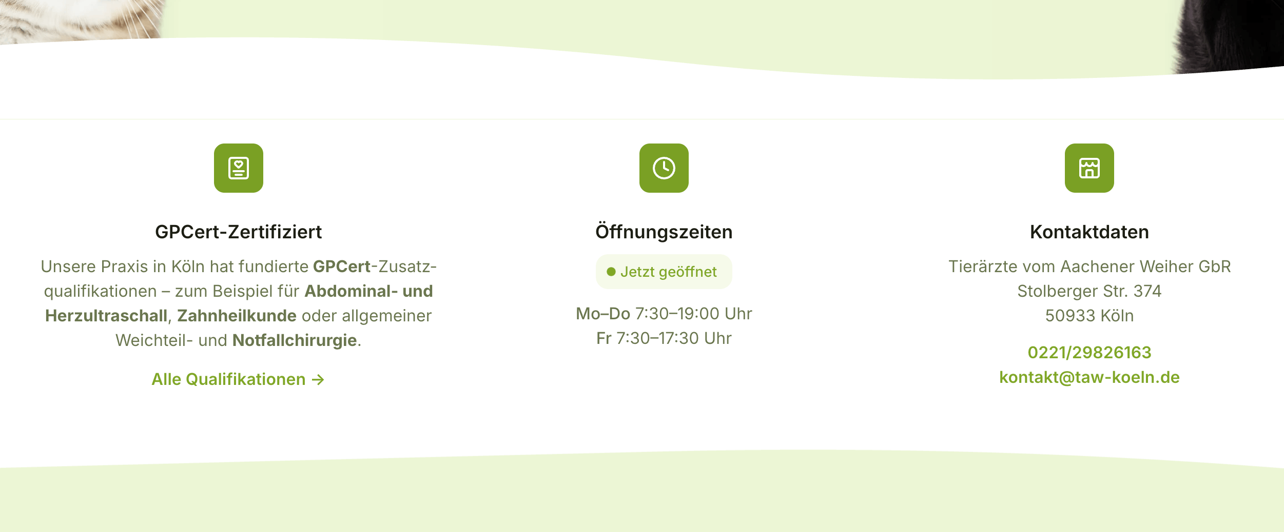 Ausschnitt 1 von 4 der Website von Tierärzte vom Aachener Weiher GbR, Köln