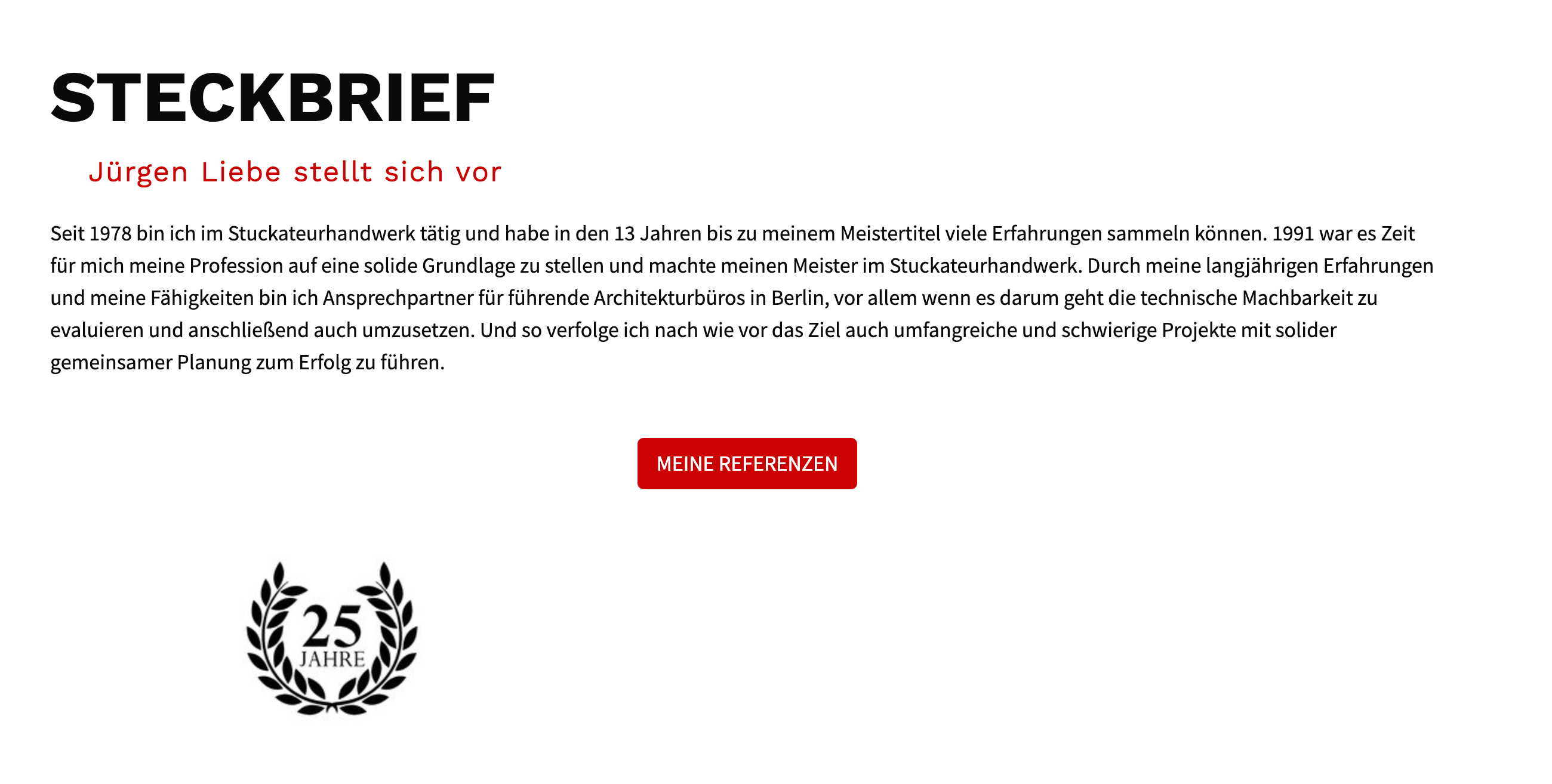 Ausschnitt 1 von 4 der Website von Jürgen Liebe Stuckateur, Berlin