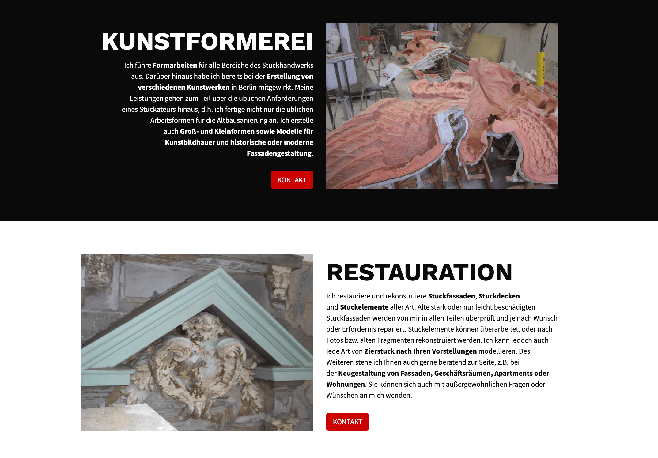 Ausschnitt 3 von 4 der Website von Jürgen Liebe Stuckateur, Berlin