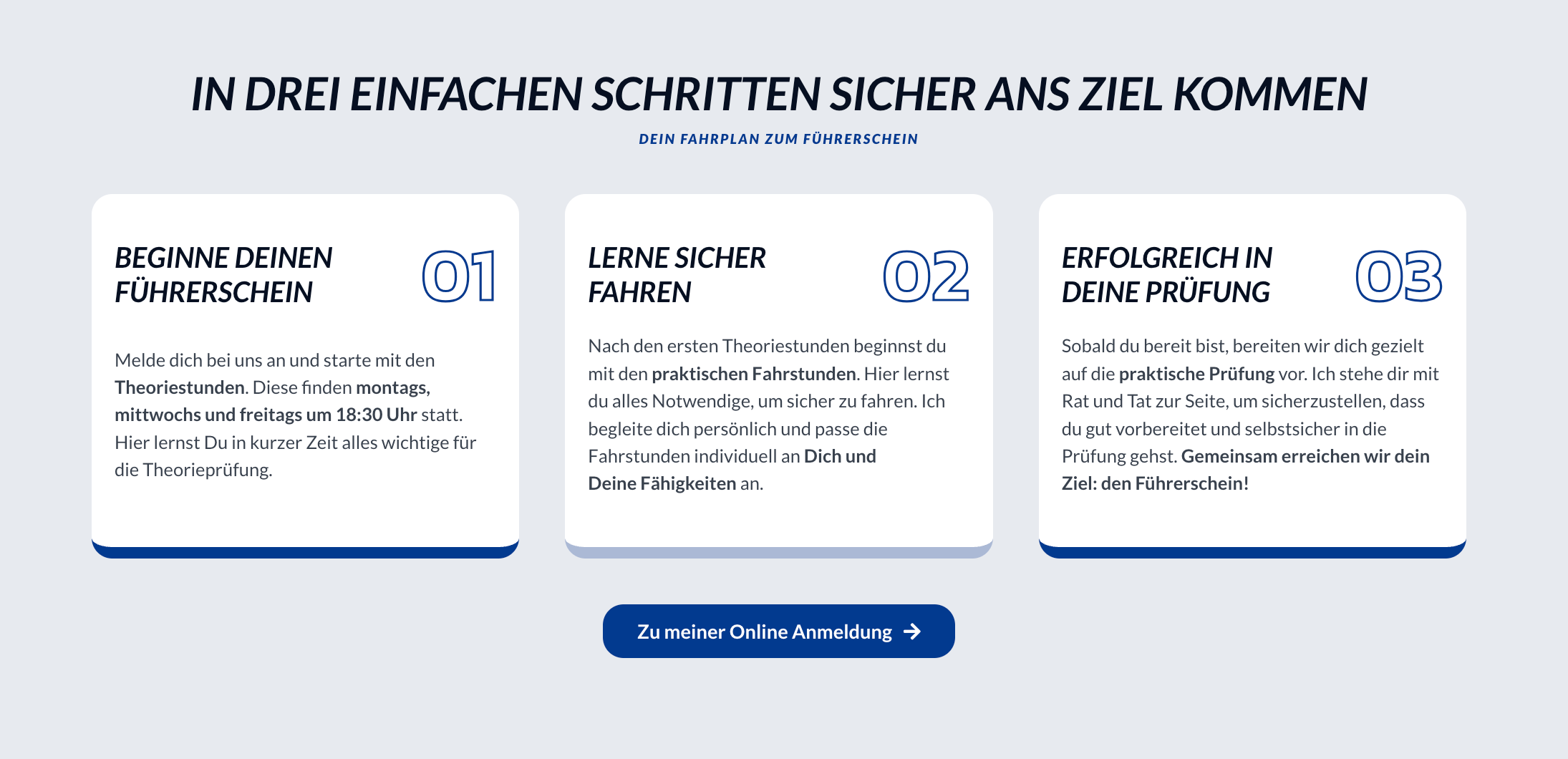 Ausschnitt 2 von 4 der Website von Blaue Weisse Fahrschule UG, Gelsenkirchen