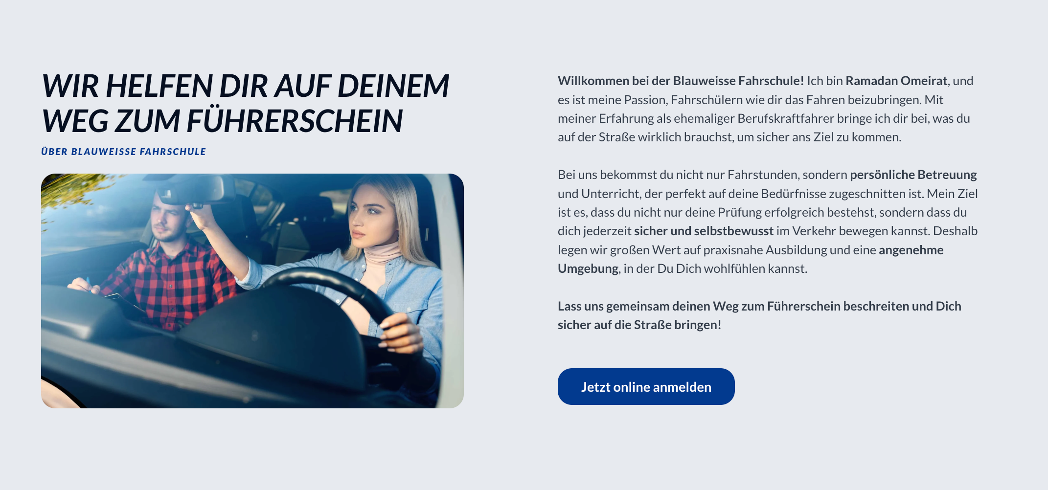 Ausschnitt 3 von 4 der Website von Blaue Weisse Fahrschule UG, Gelsenkirchen
