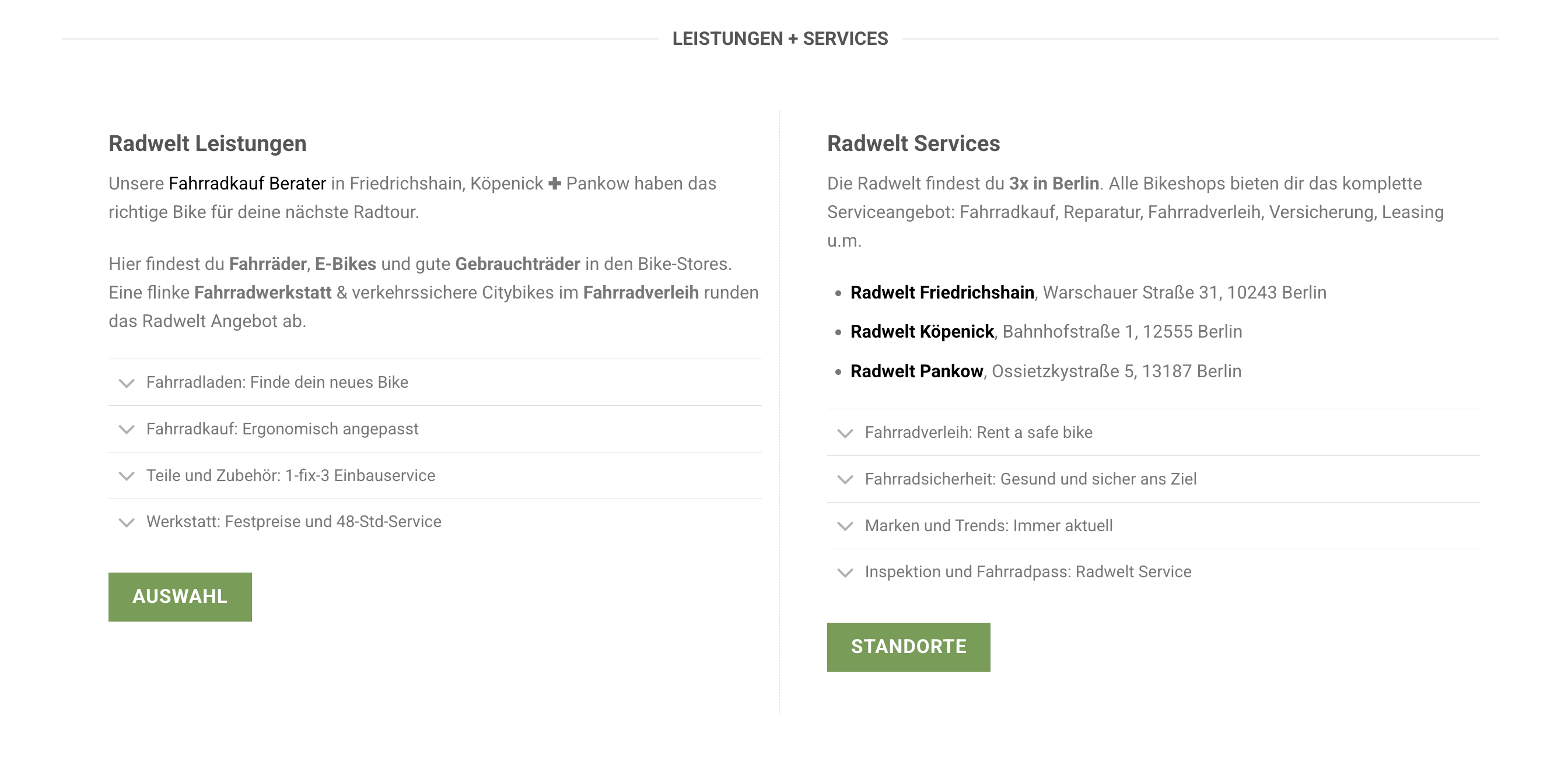 Ausschnitt 2 von 4 der Website von Radwelt Mitte RWM GmbH, Berlin