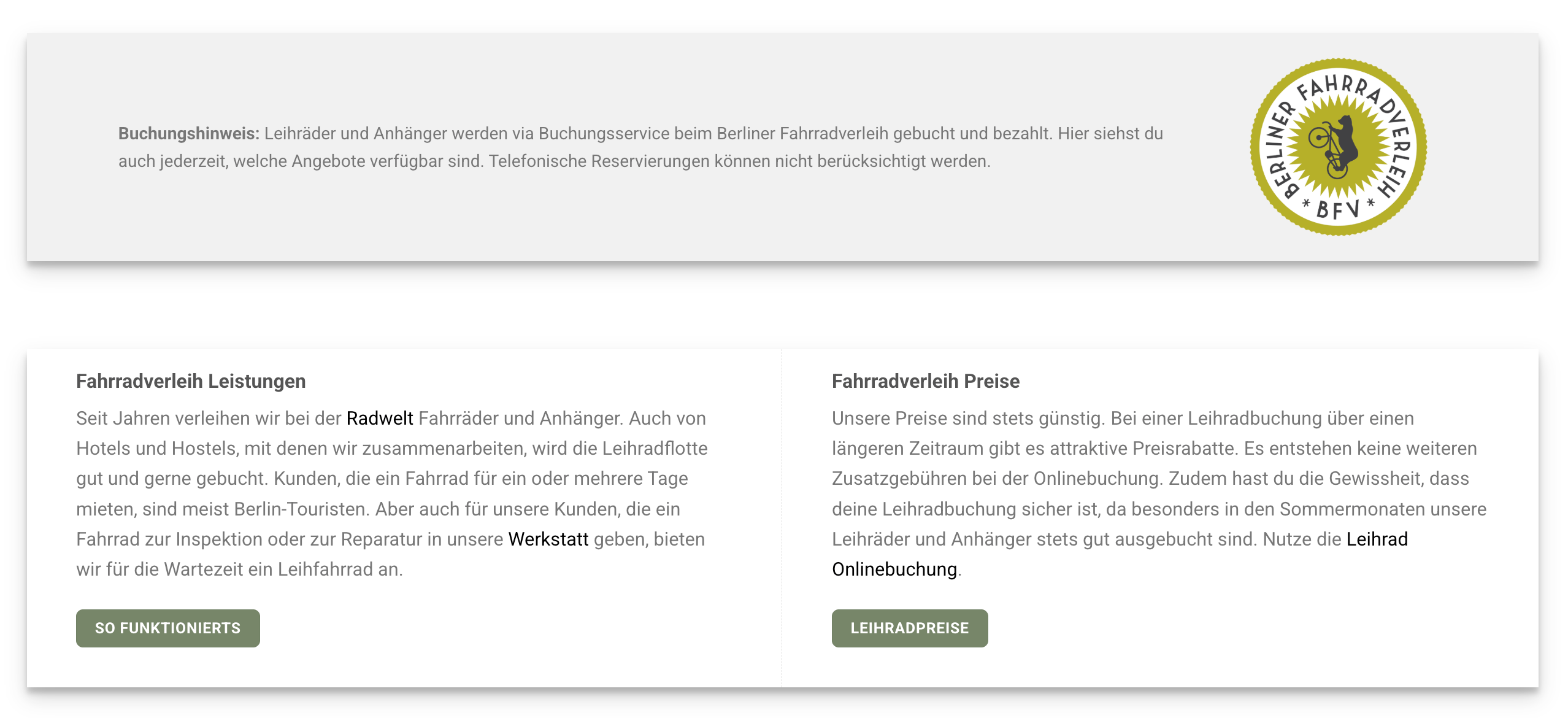 Ausschnitt 3 von 4 der Website von Radwelt Mitte RWM GmbH, Berlin