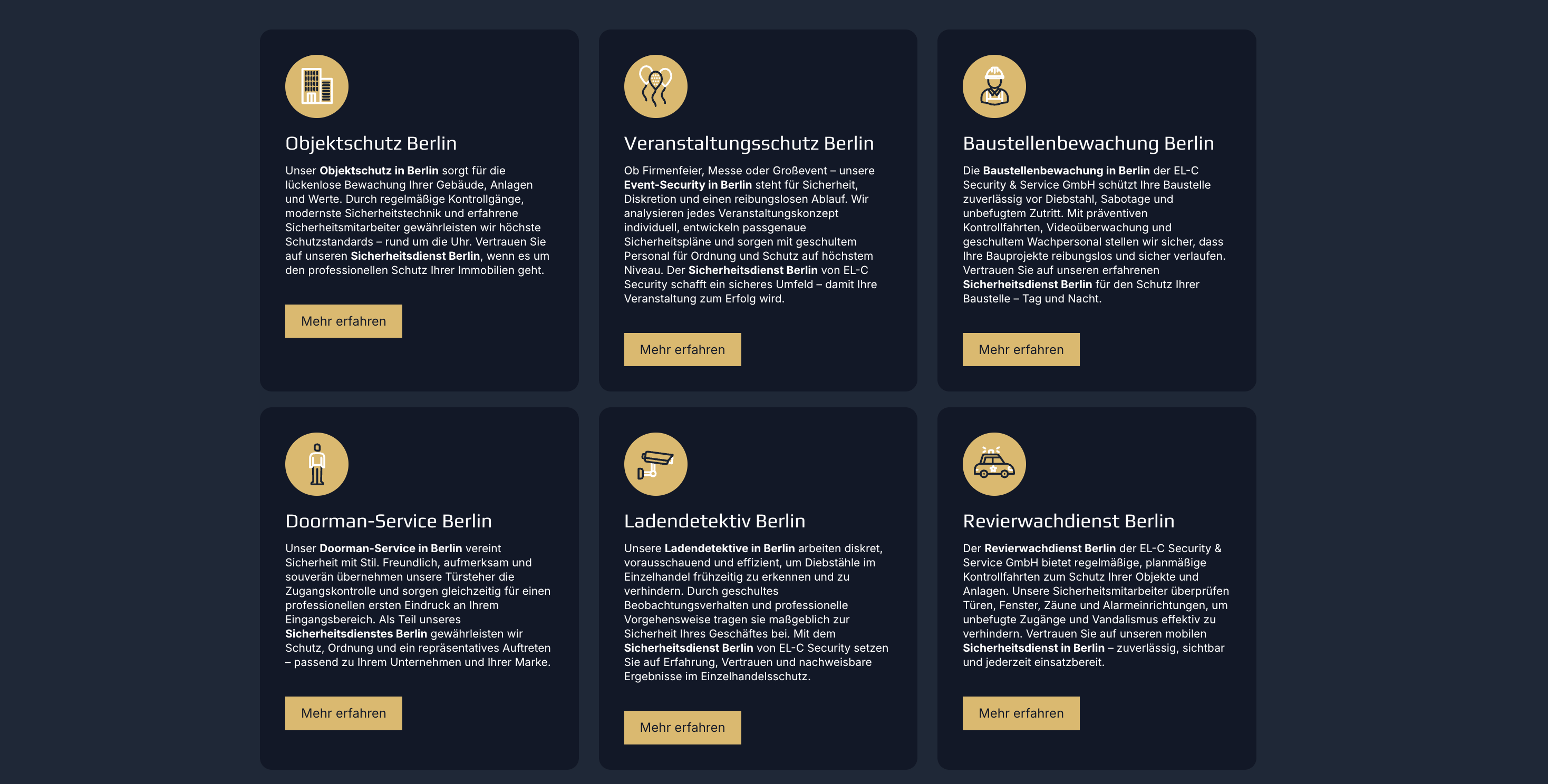 Ausschnitt 4 von 4 der Website von EL-C Security & Service GmbH, Berlin