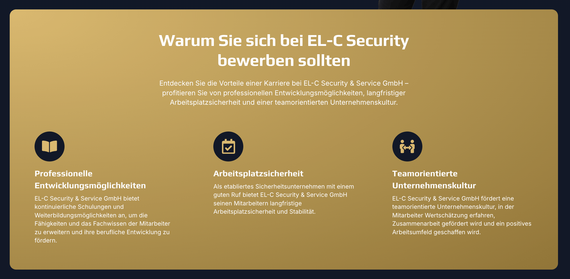 Ausschnitt 3 von 4 der Website von EL-C Security & Service GmbH, Berlin
