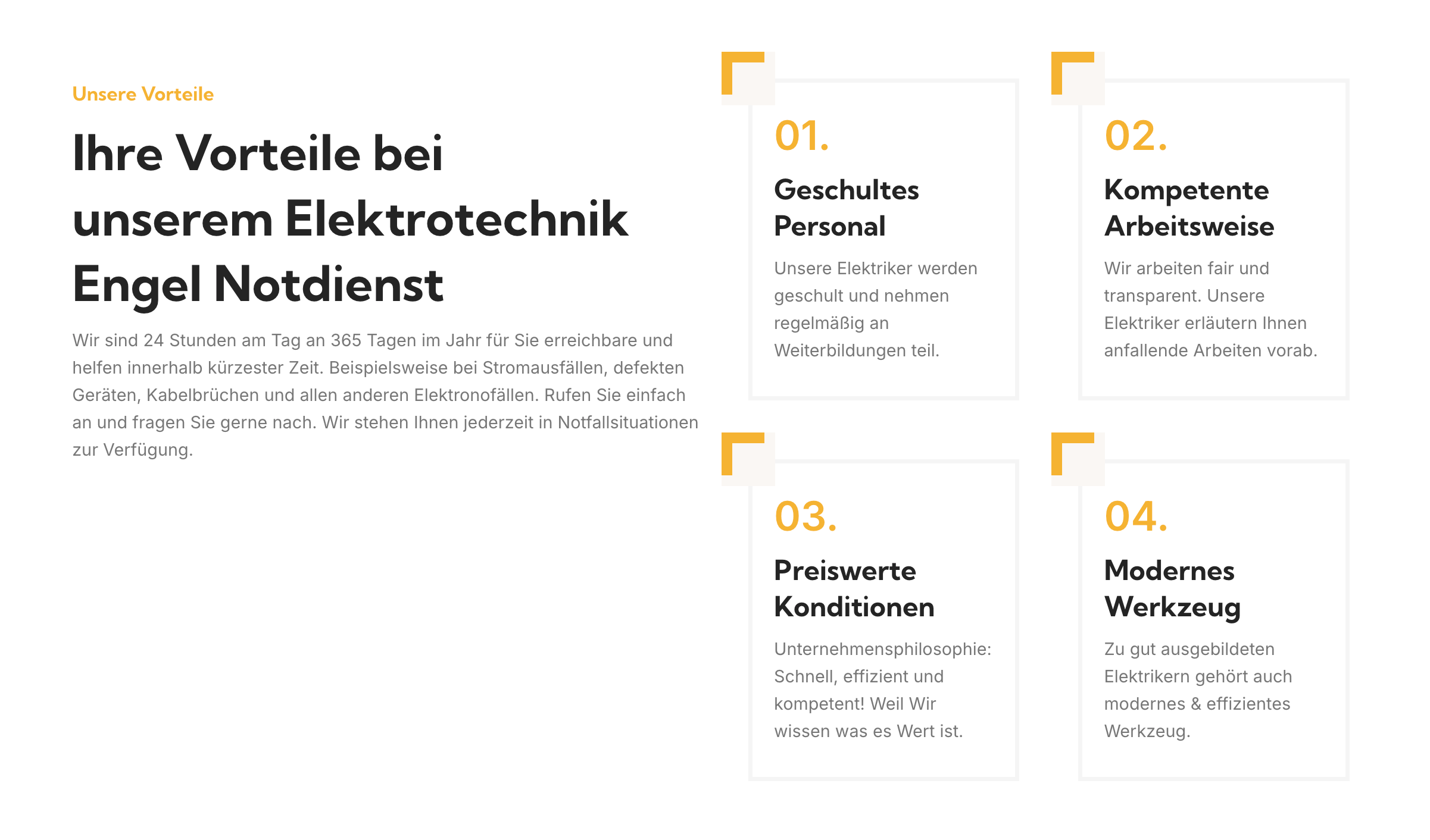 Ausschnitt 3 von 4 der Website von Elektrotechnik Engel, Mülheim an der Ruhr