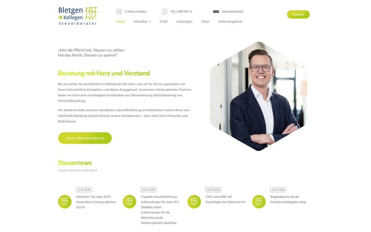 Screenshot der Website