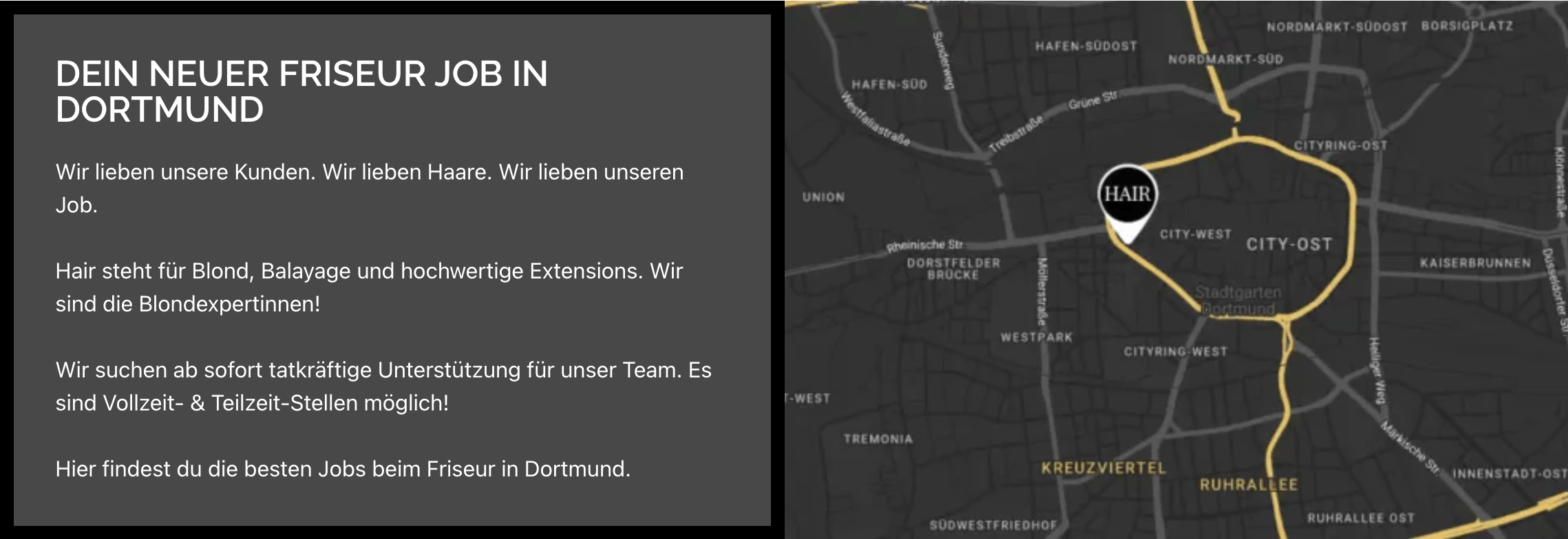Ausschnitt 4 von 4 der Website von HAIR DORTMUND GMBH, Dortmund