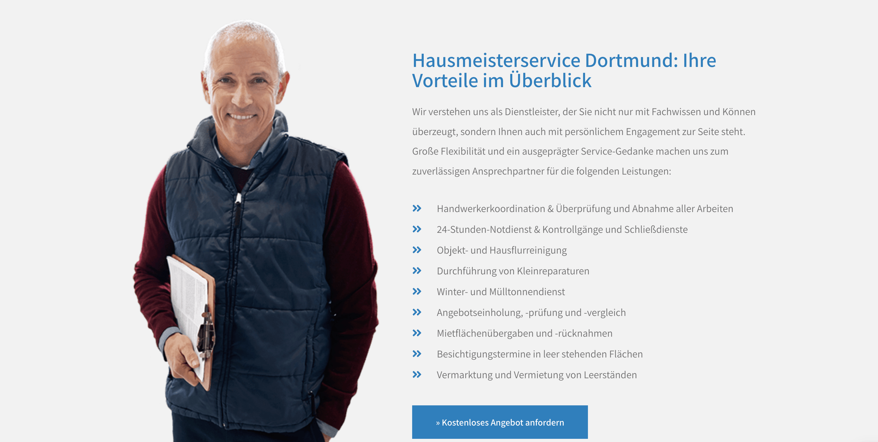 Ausschnitt 2 von 4 der Website von Malige Dienstleistungen, Dortmund
