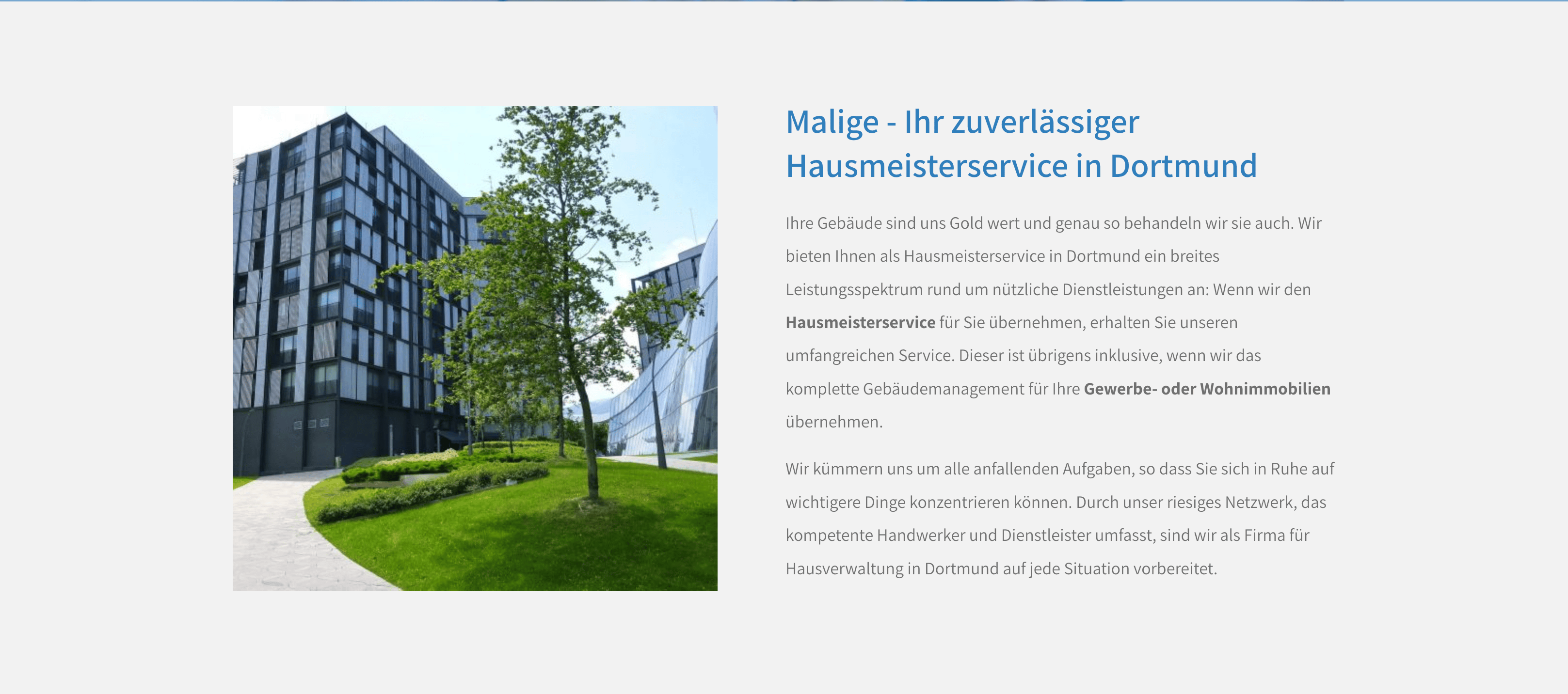 Ausschnitt 3 von 4 der Website von Malige Dienstleistungen, Dortmund