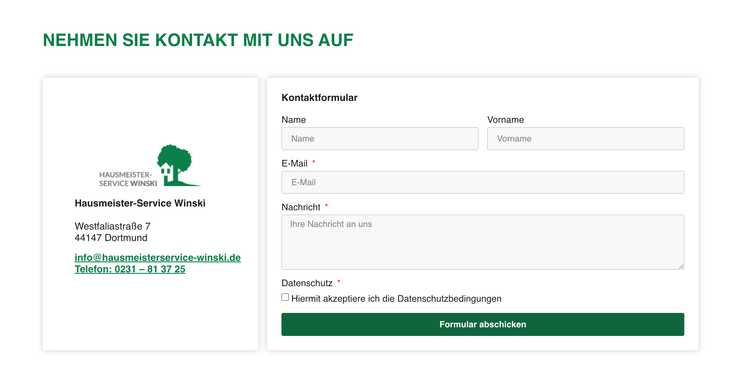 Ausschnitt 3 von 5 der Website von Hausmeisterservice Winski GmbH i.G., Dortmund