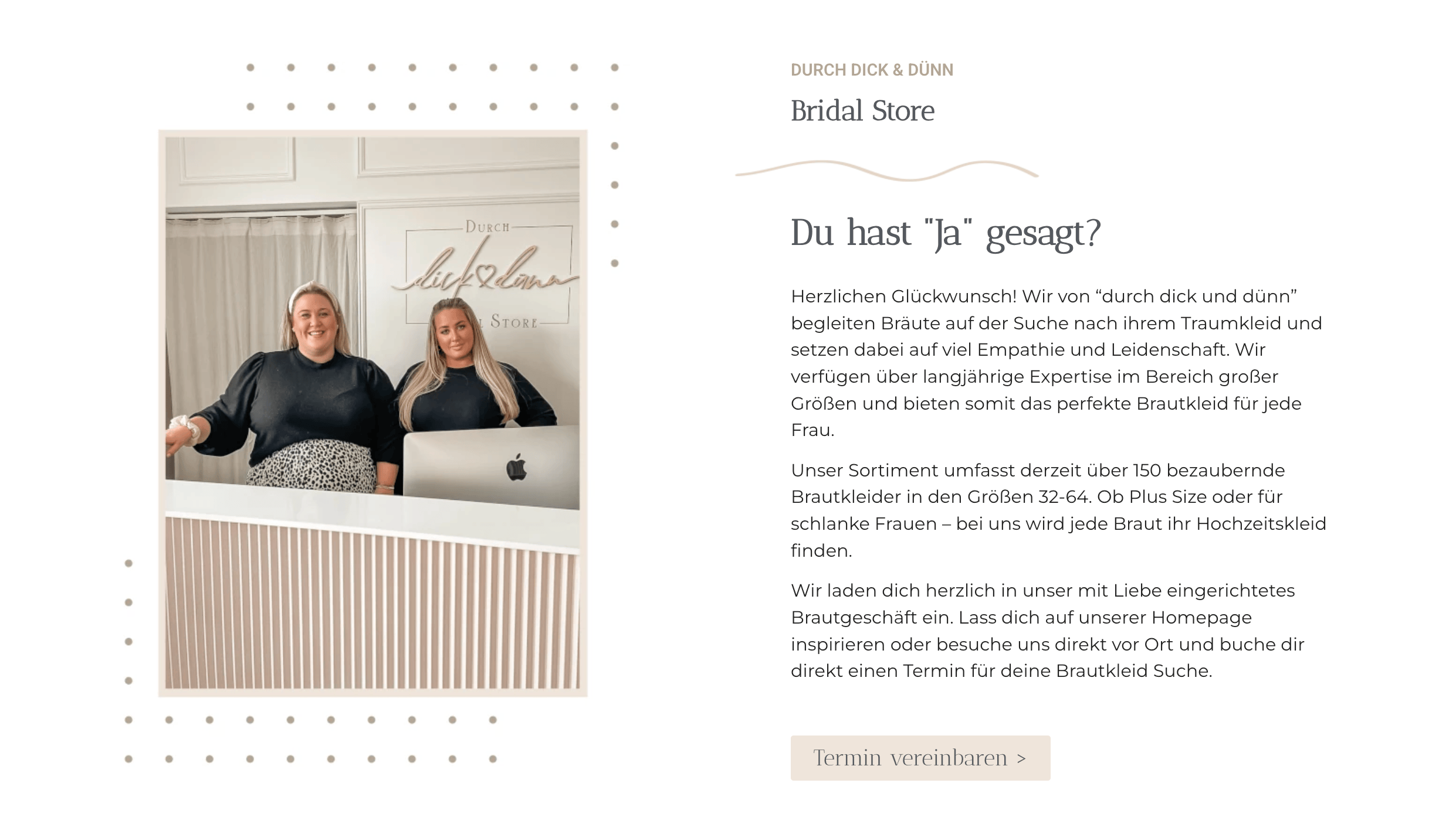 Ausschnitt 1 von 4 der Website von Durch dick&dünn Brautmoden, Landkreis Teltow-Fläming