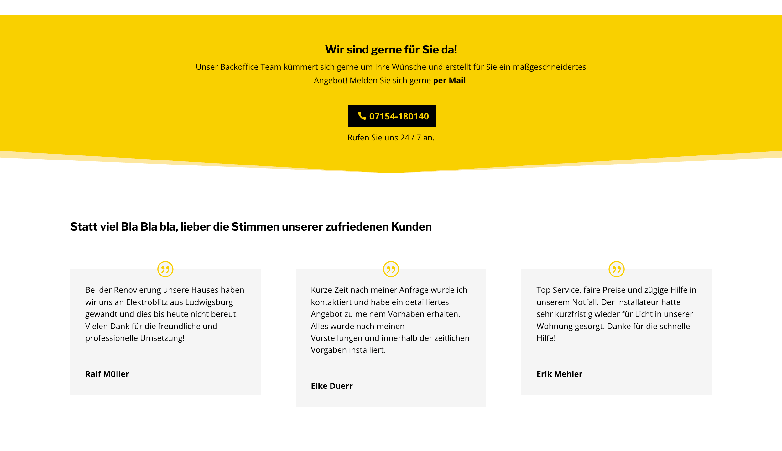 Ausschnitt 1 von 4 der Website von Elektroblitz Ludwigsburg, Landkreis Ludwigsburg