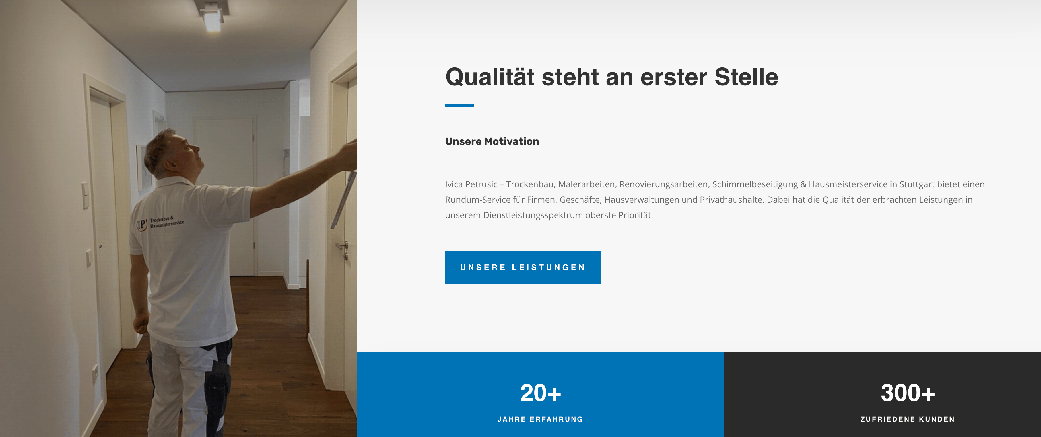 Ausschnitt 1 von 4 der Website von IP Trockenbau & Hausmeisterservice, Stuttgart
