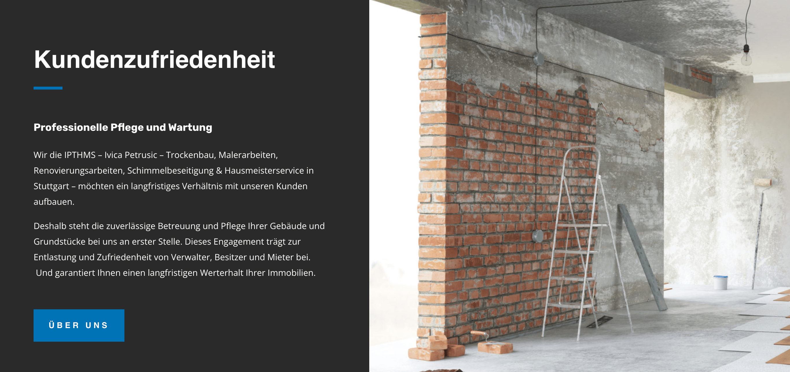 Ausschnitt 2 von 4 der Website von IP Trockenbau & Hausmeisterservice, Stuttgart